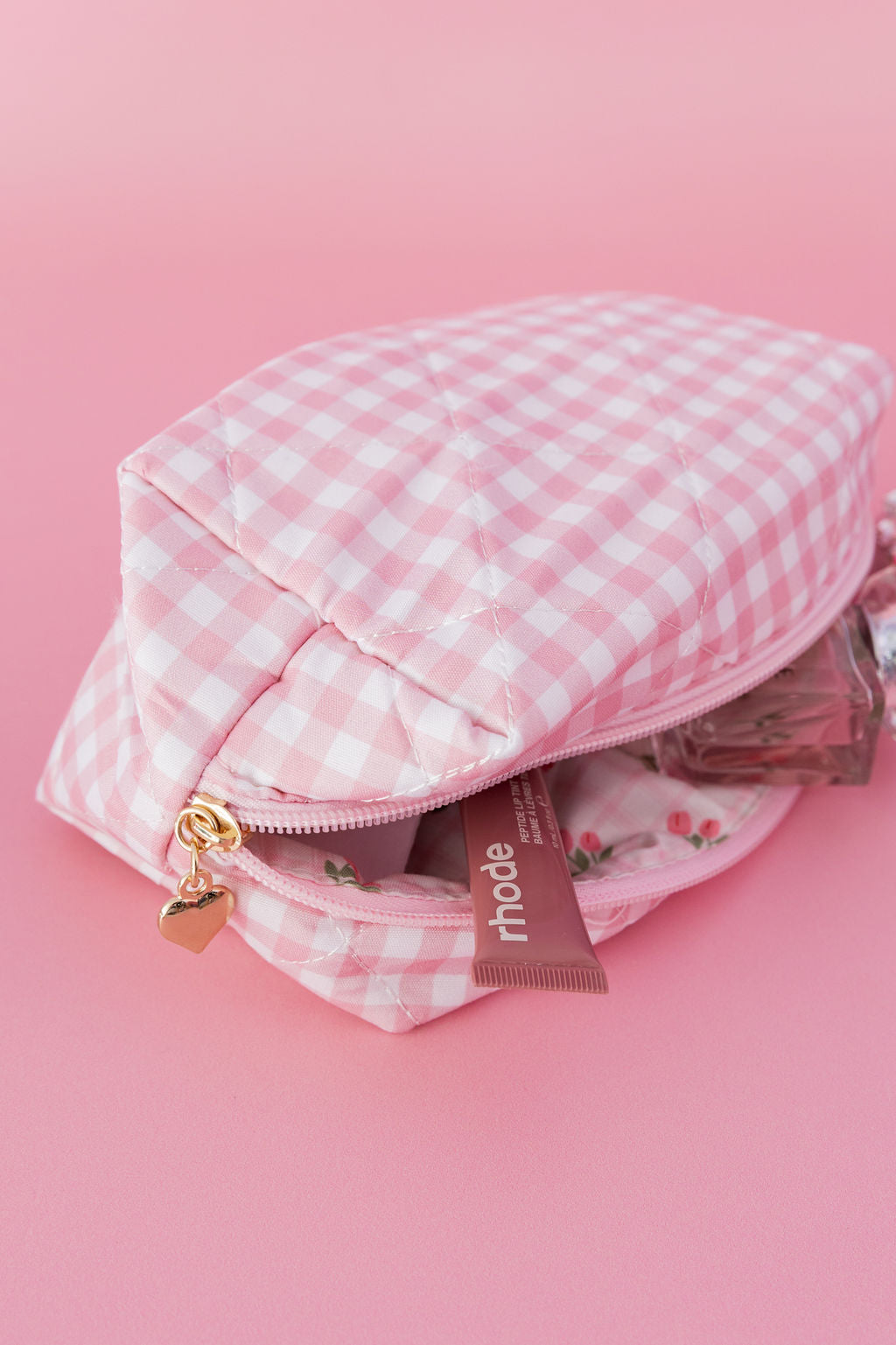 Gingham Cosmetics Bag in Pink/White