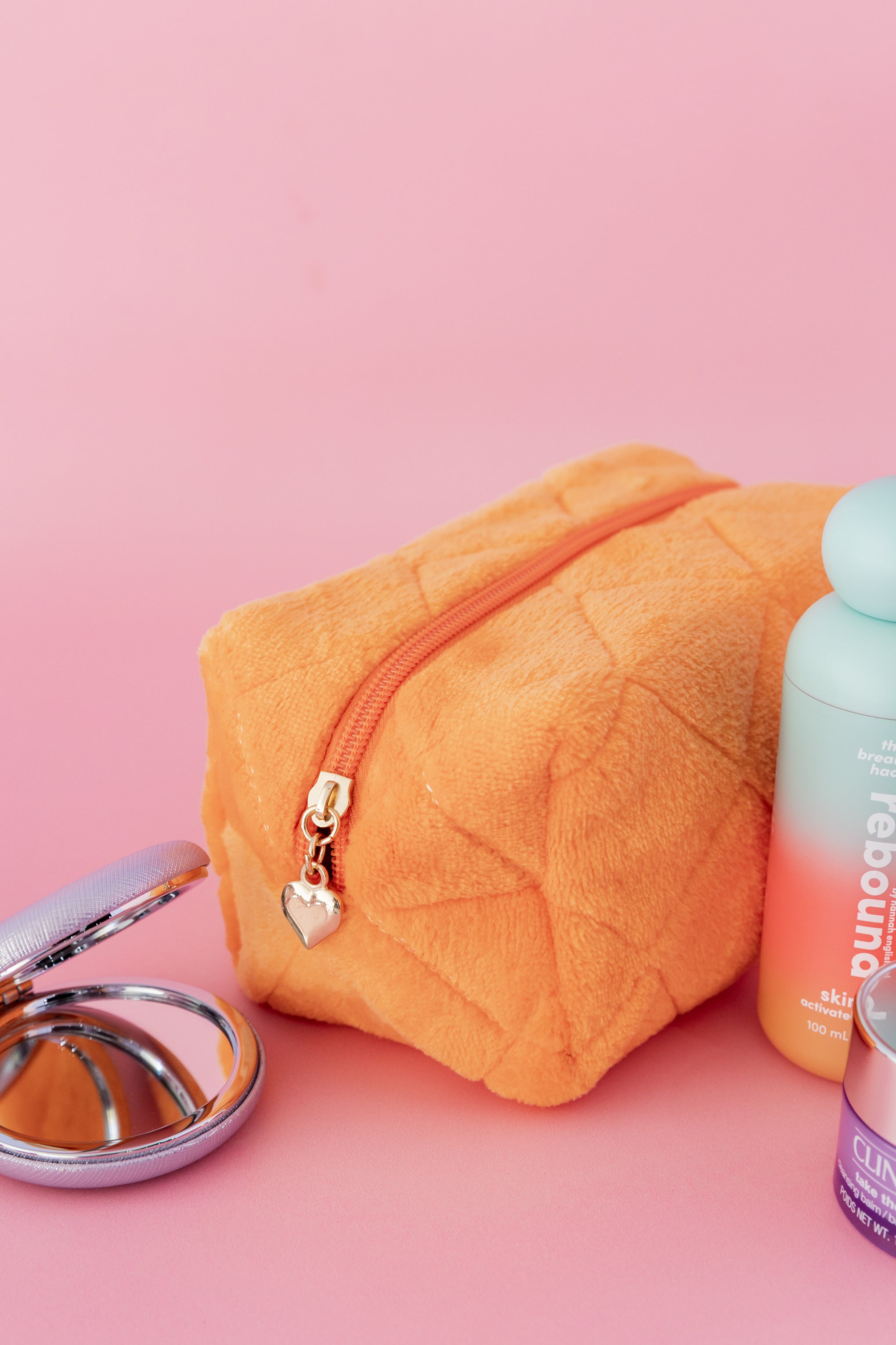 Faux Fur Cosmetics Bag in Orange