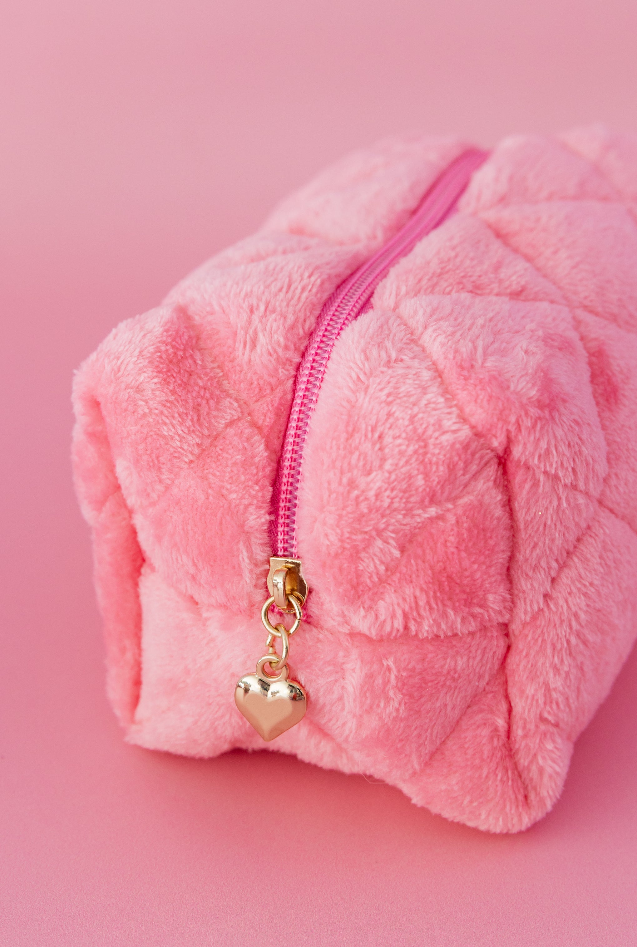Faux Fur Cosmetics Bag in Barbie Pink