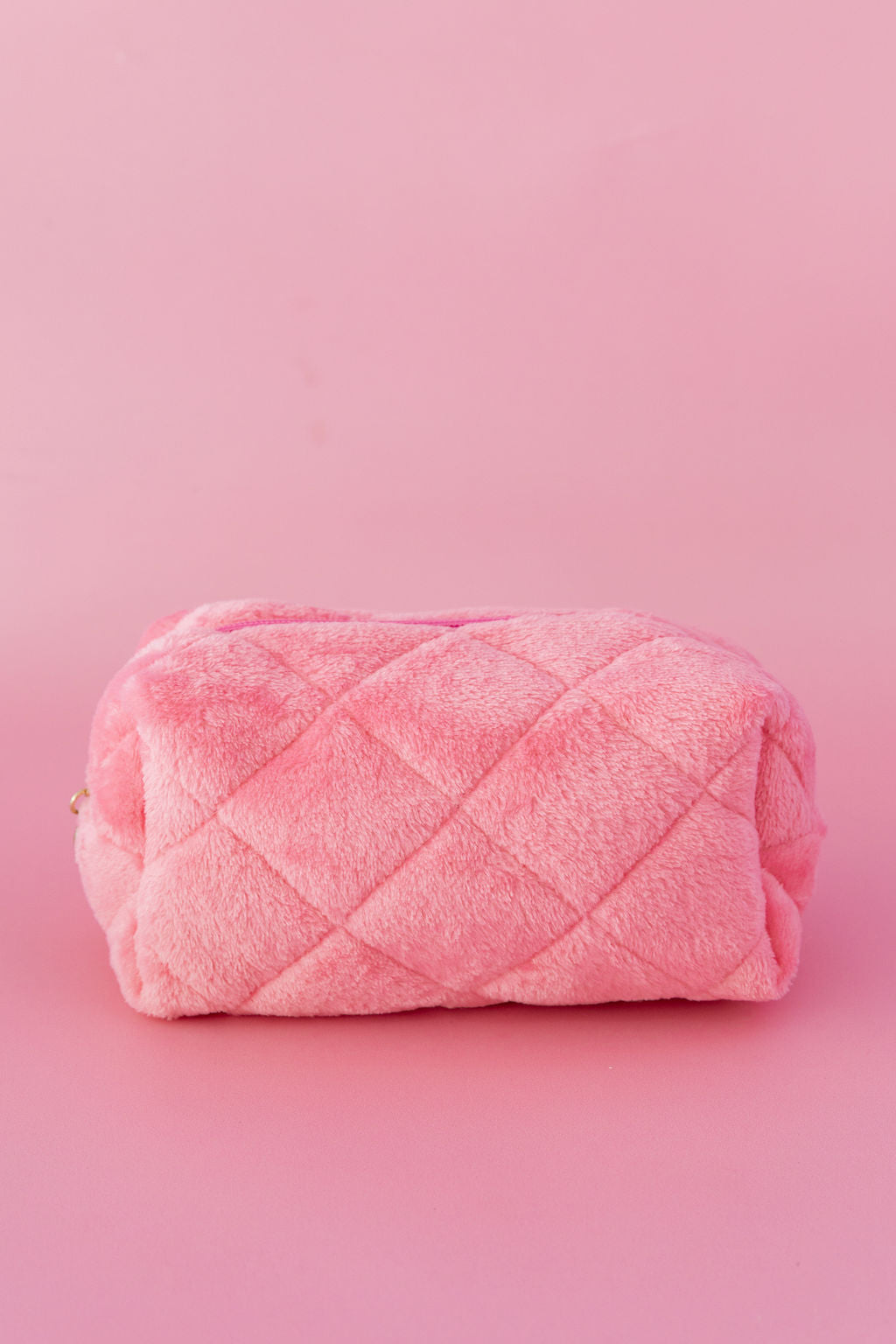 Faux Fur Cosmetics Bag in Barbie Pink