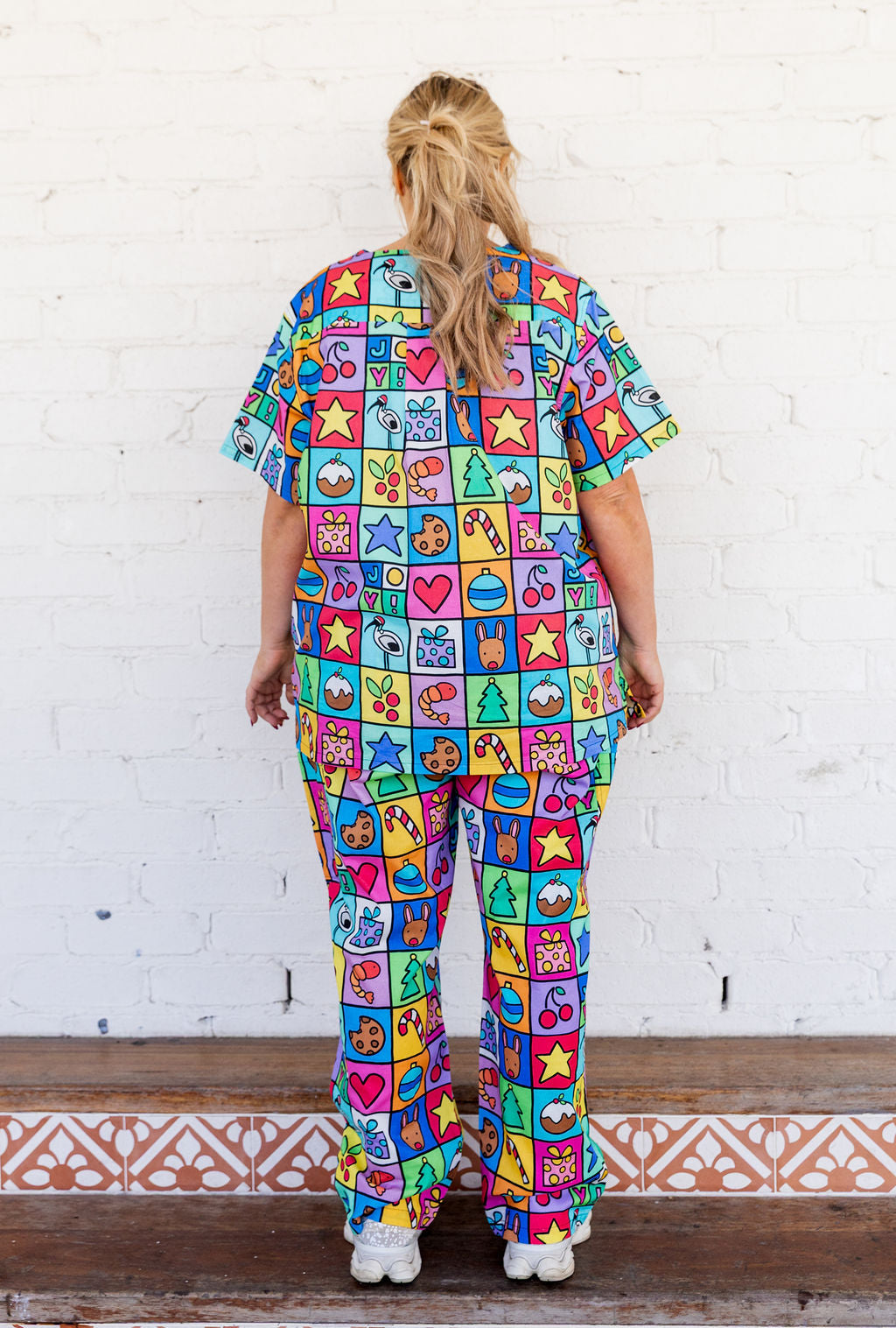 Audrey Scrubs in Christmas Checkers by Kasey Rainbow