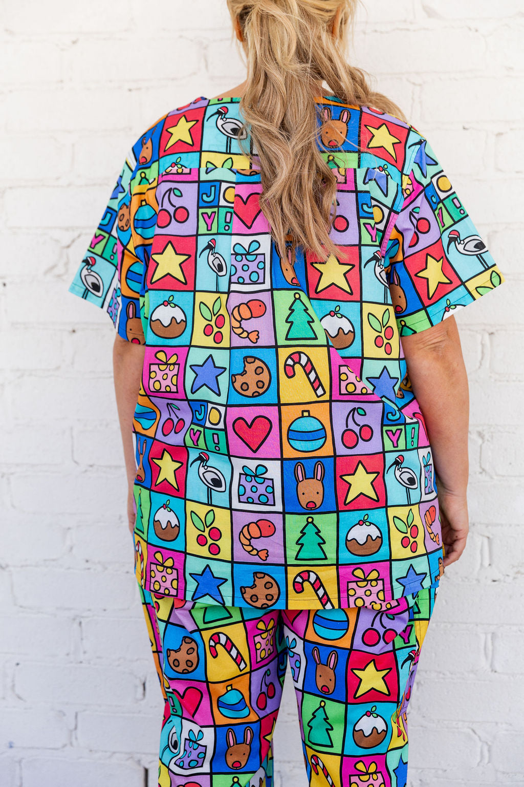 Audrey Scrubs in Christmas Checkers by Kasey Rainbow