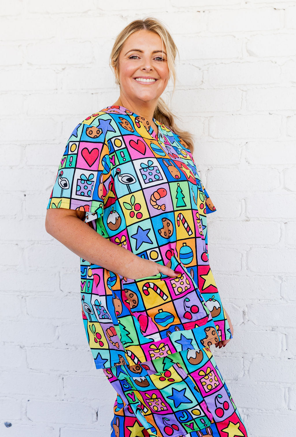 Audrey Scrubs in Christmas Checkers by Kasey Rainbow
