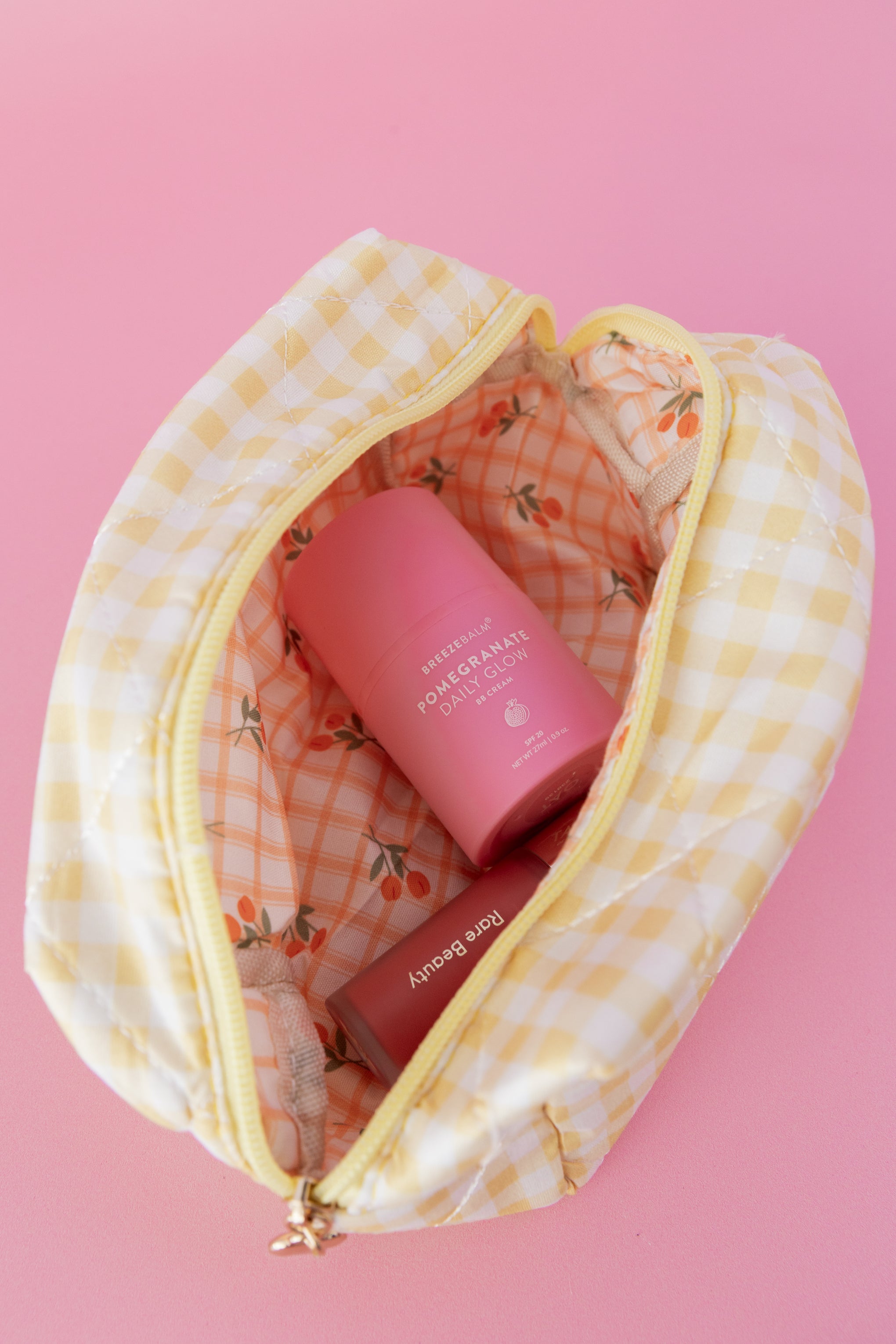 Gingham Cosmetics Bag in Yellow/White