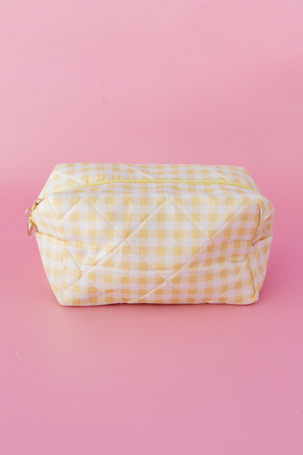 Gingham Cosmetics Bag in Yellow/White