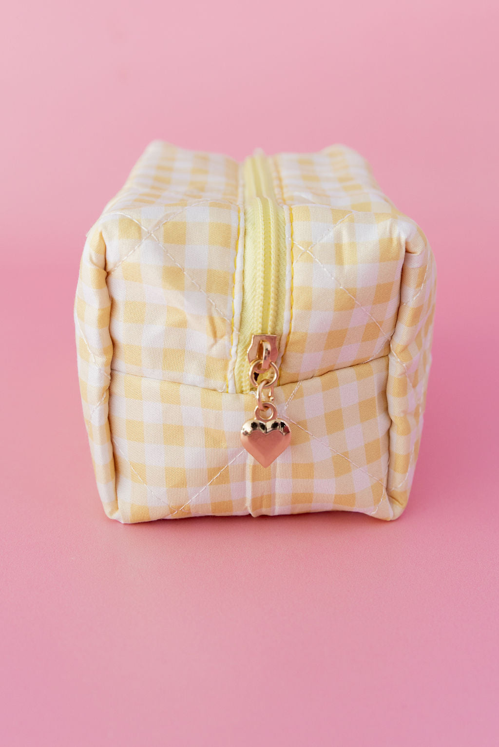 Gingham Cosmetics Bag in Yellow/White