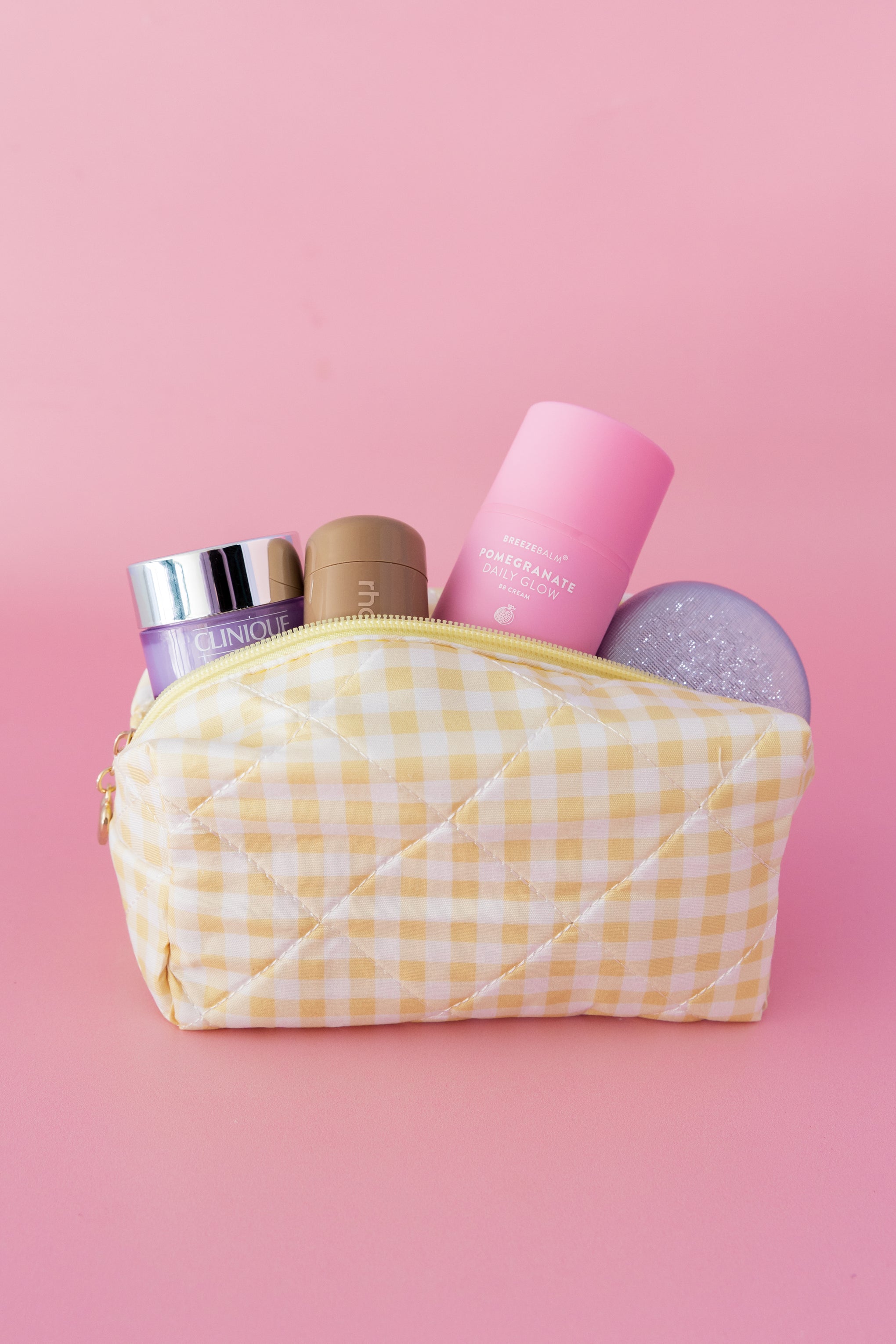Gingham Cosmetics Bag in Yellow/White