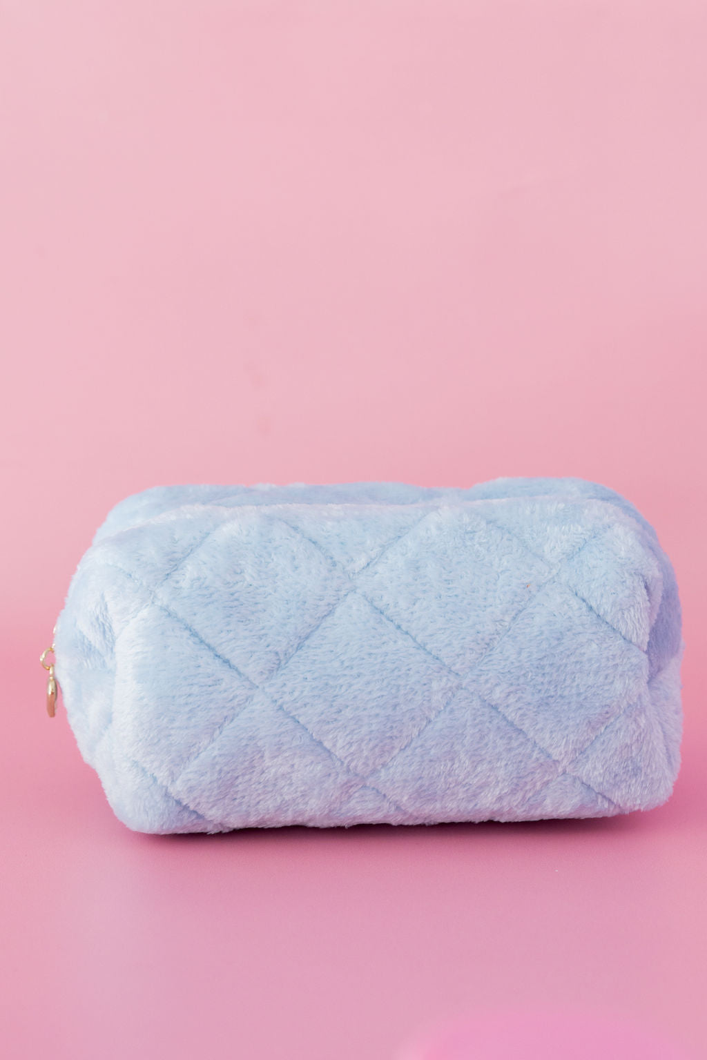 Faux Fur Cosmetics Bag in Baby Blue