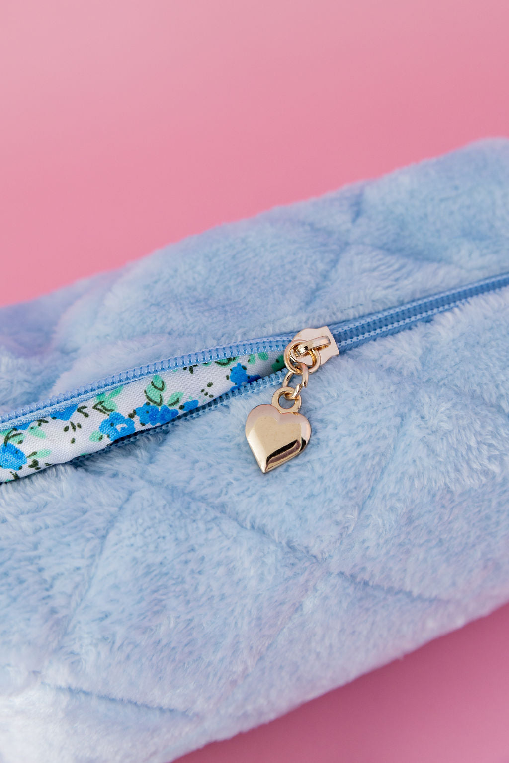 Faux Fur Cosmetics Bag in Baby Blue