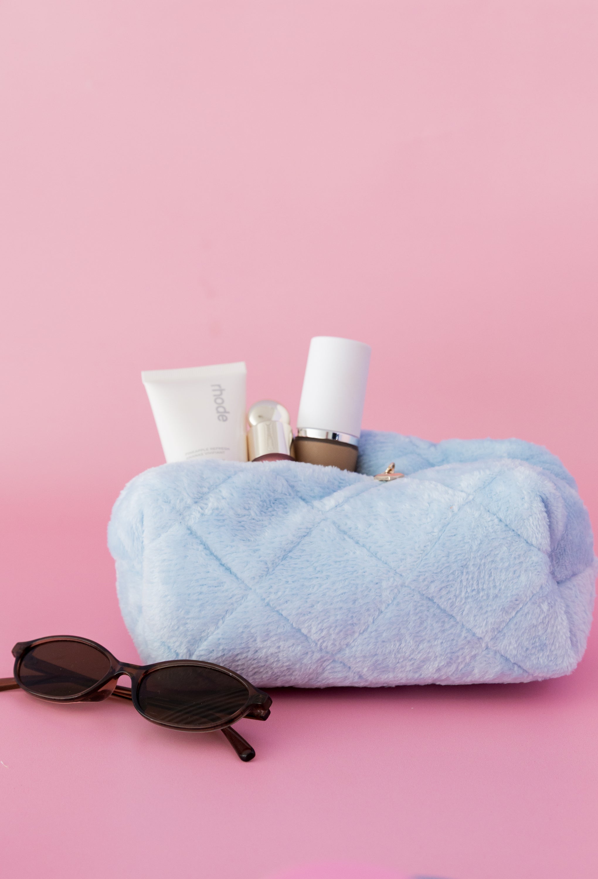 Faux Fur Cosmetics Bag in Baby Blue