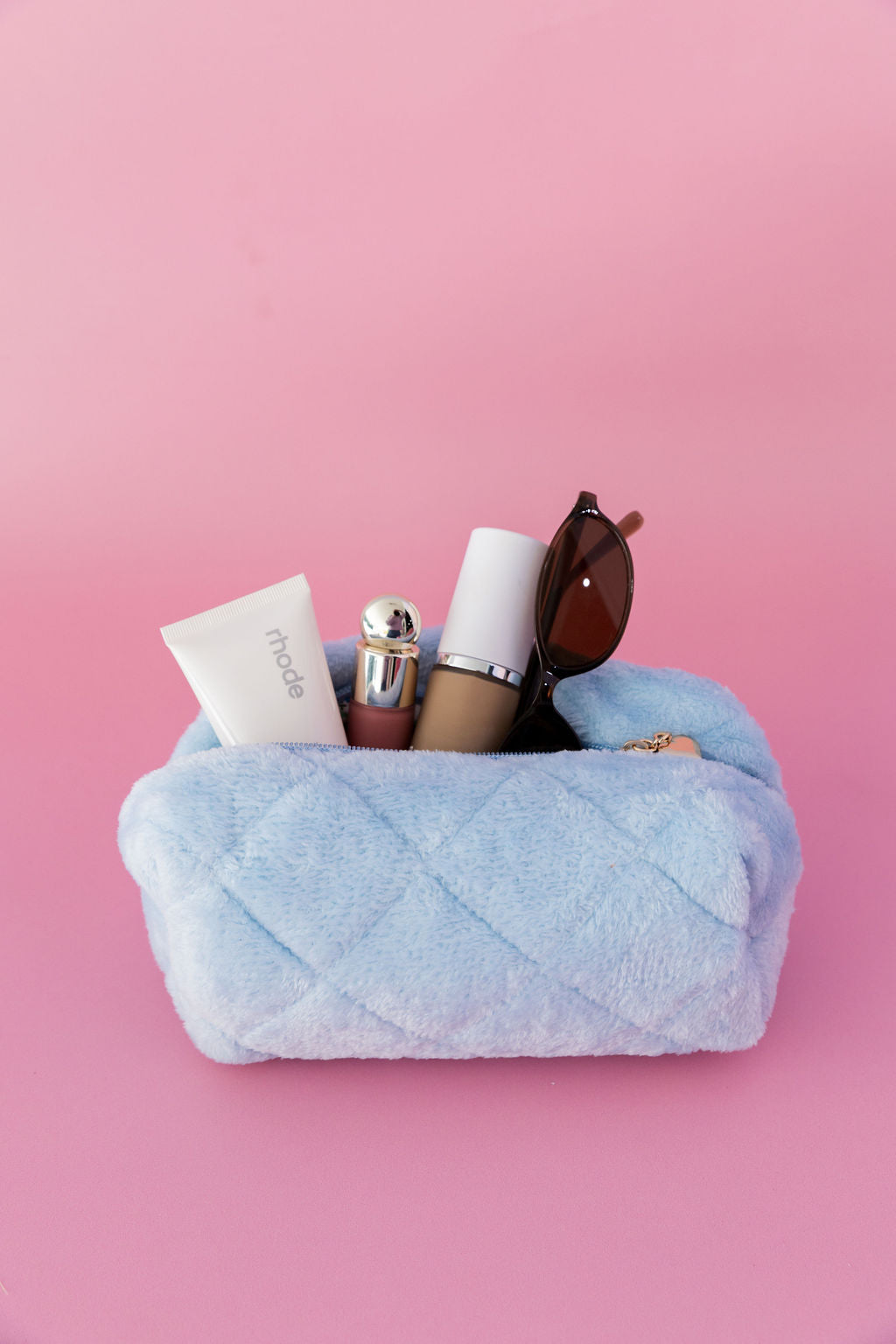 Faux Fur Cosmetics Bag in Baby Blue