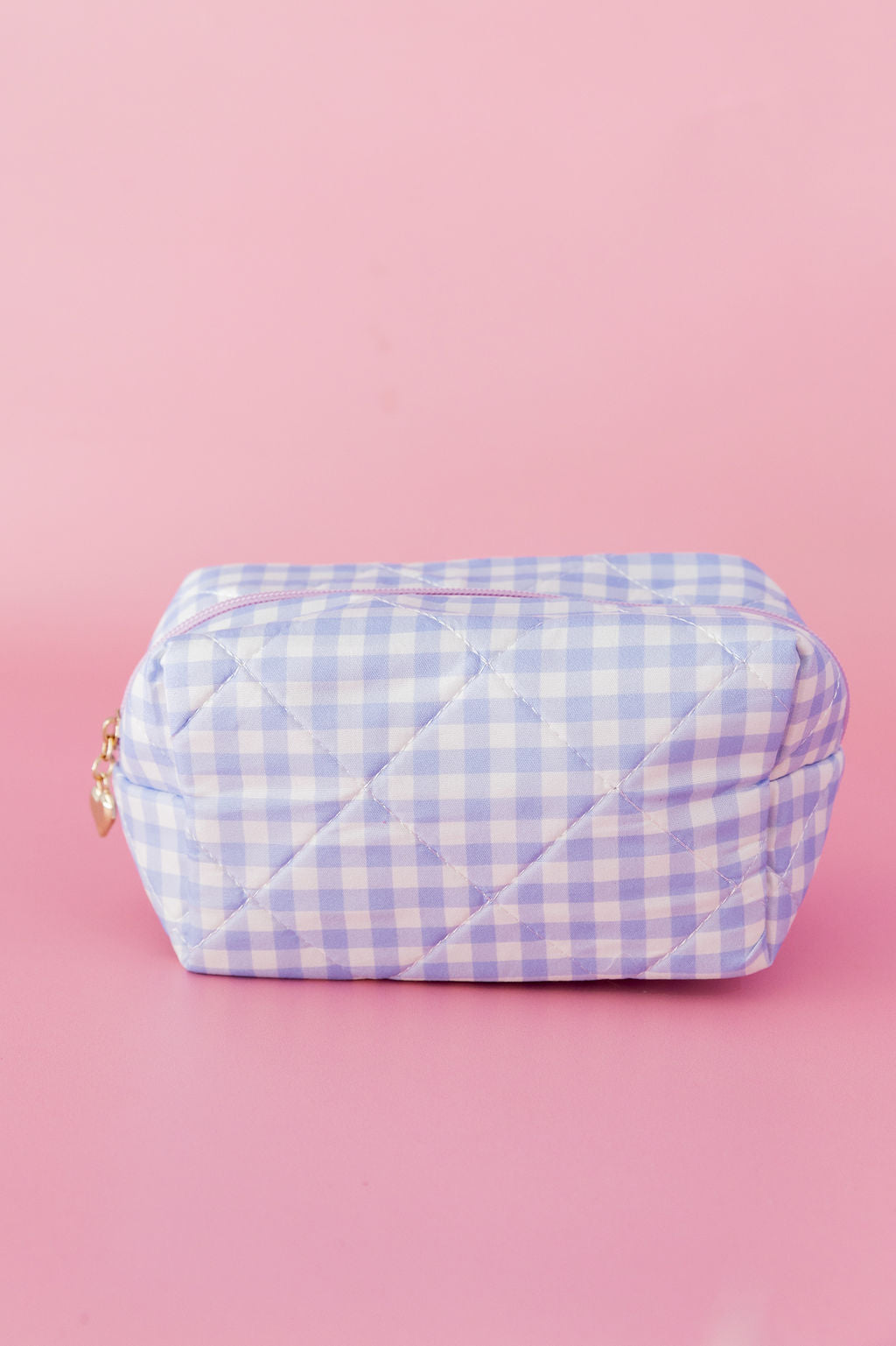 Gingham Cosmetics Bag in Baby Blue/White