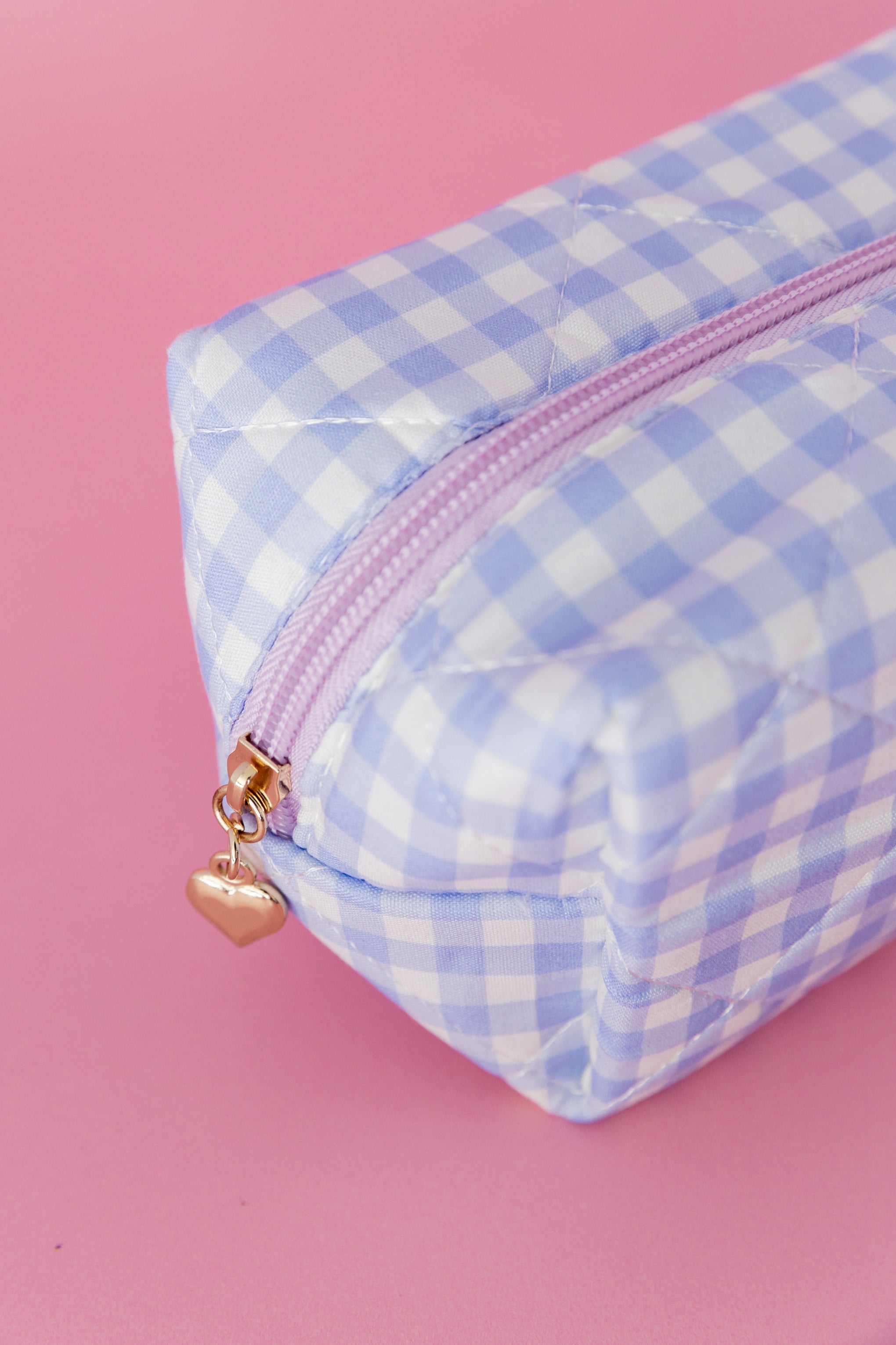 Gingham Cosmetics Bag in Baby Blue/White