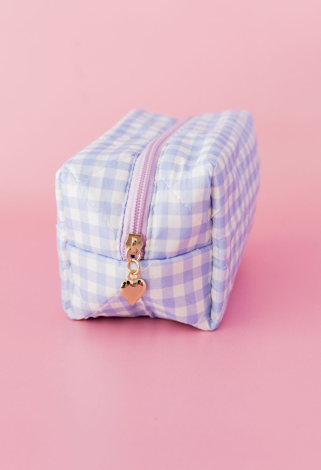 Gingham Cosmetics Bag in Baby Blue/White