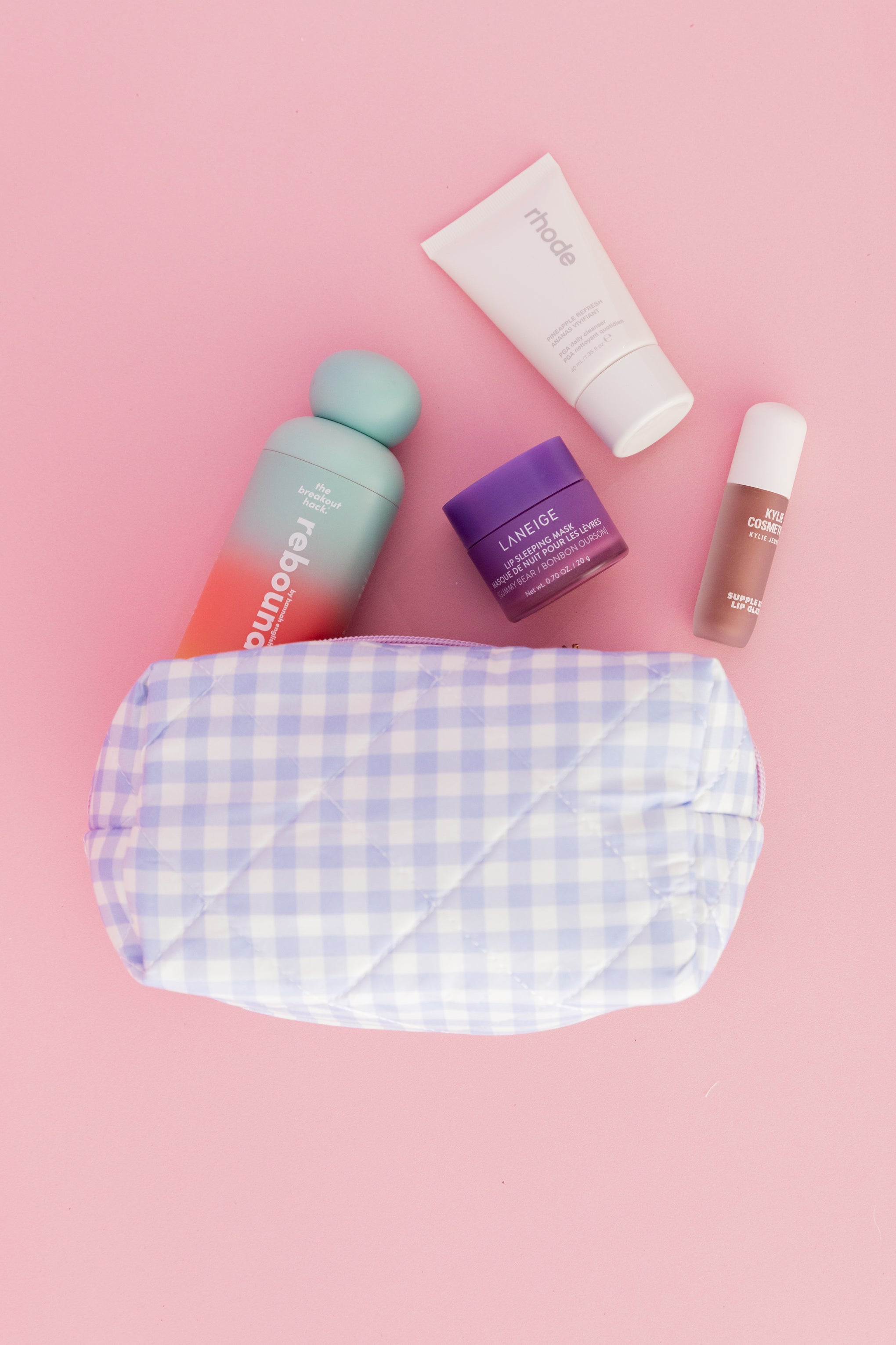 Gingham Cosmetics Bag in Baby Blue/White