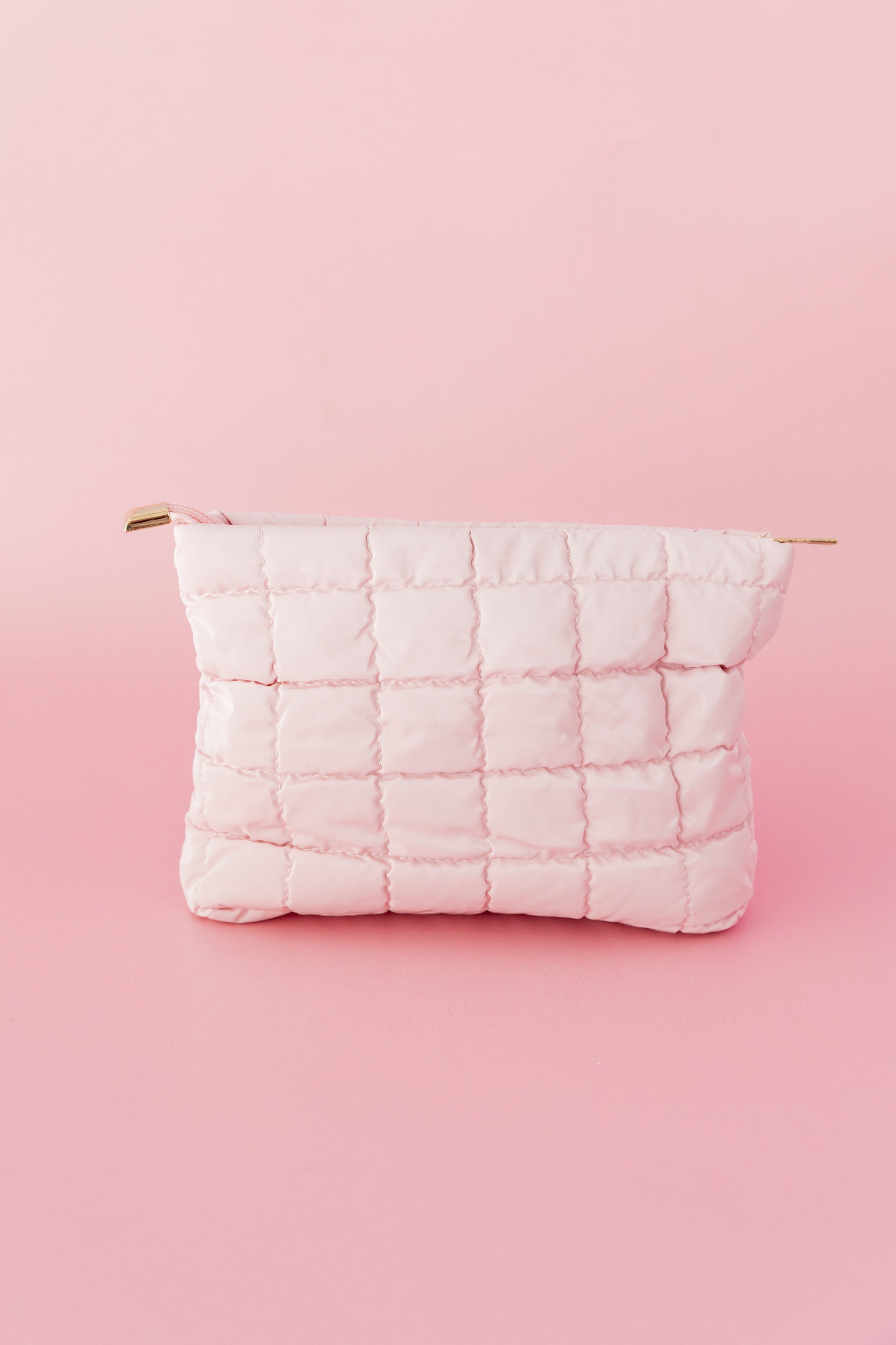 Quilted Cosmetics Bag in Pastel Pink