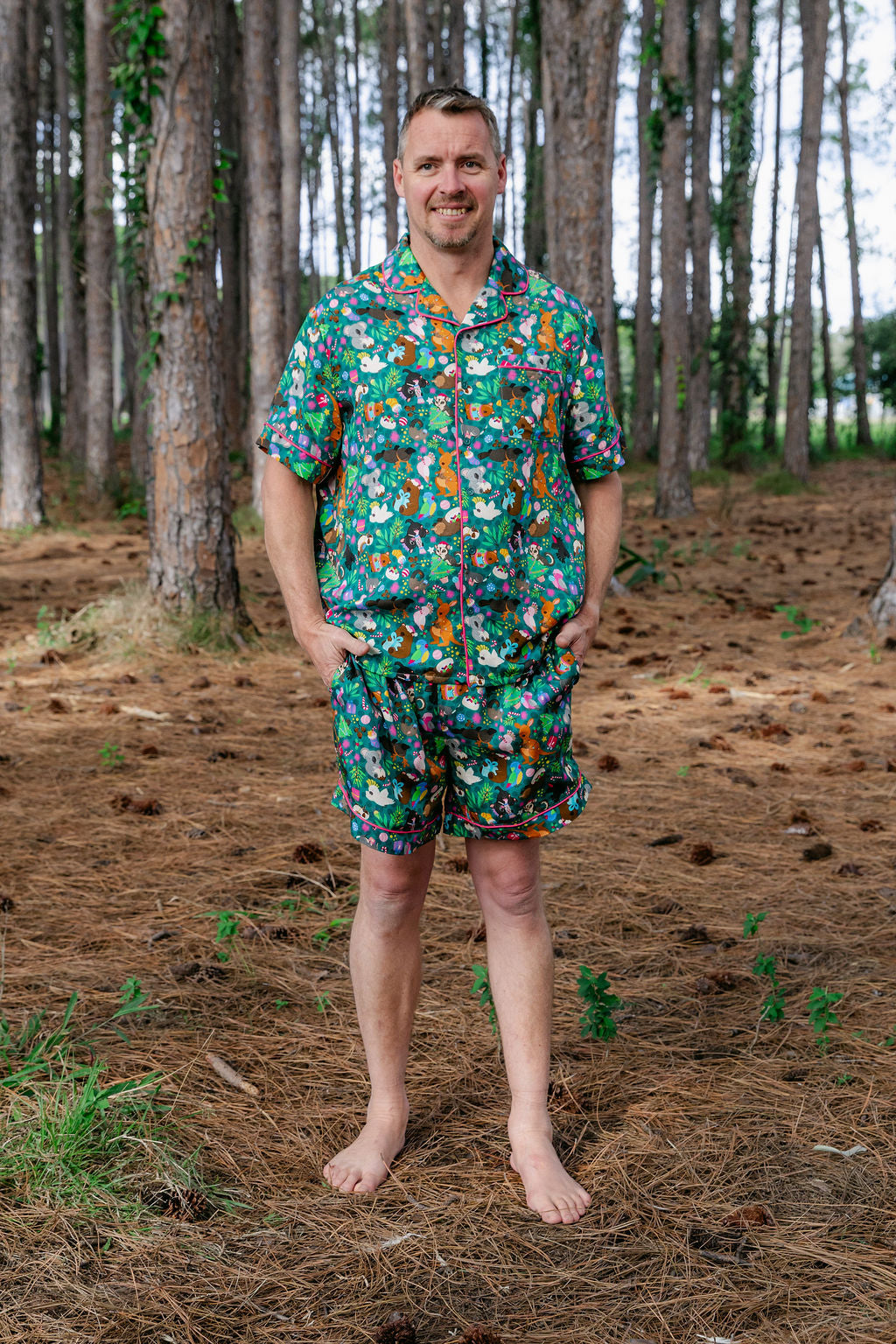 Mens Snowman Shirt & Shorts Sleepwear Set in Christmas Critters by Kasey Rainbow