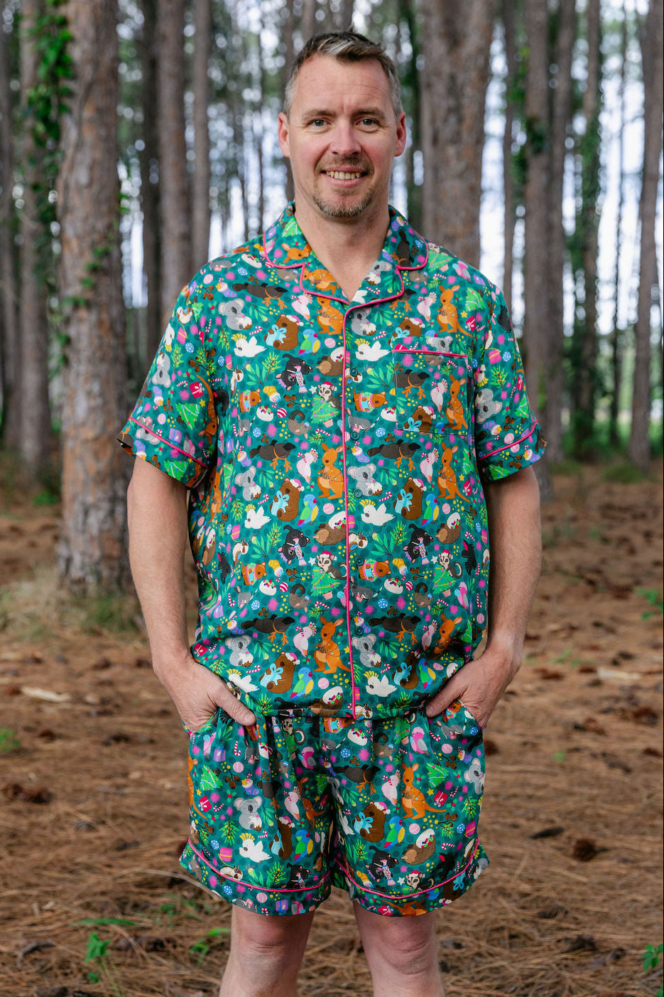 Mens Snowman Shirt & Shorts Sleepwear Set in Christmas Critters by Kasey Rainbow