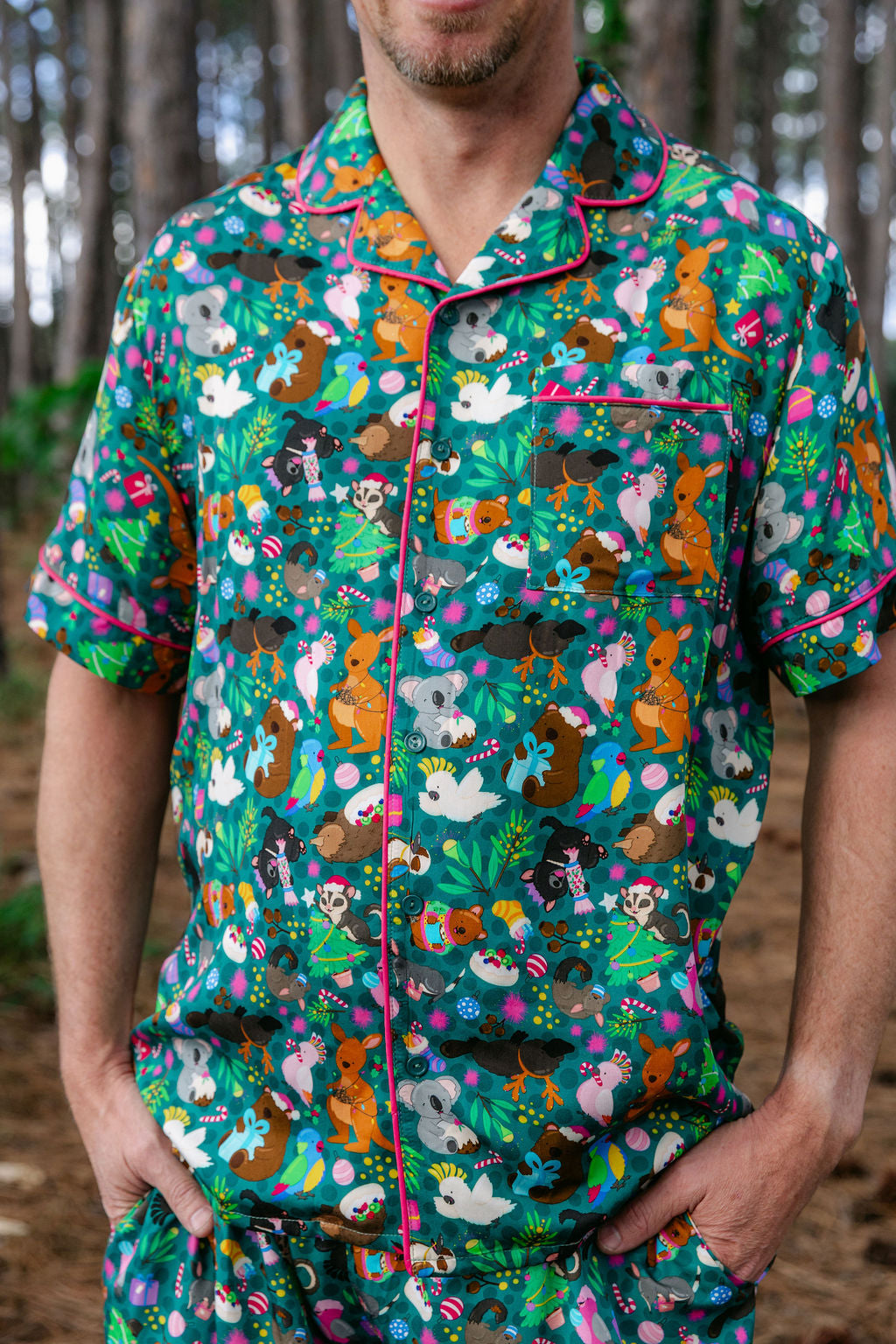Mens Snowman Shirt & Shorts Sleepwear Set in Christmas Critters by Kasey Rainbow