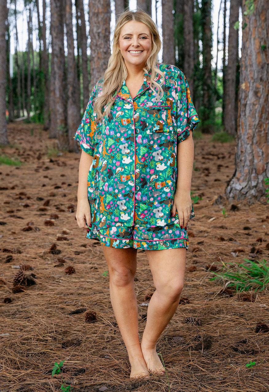 Womens Mistletoe Shirt & Shorts Sleepwear Set in Christmas Critters by Kasey Rainbow