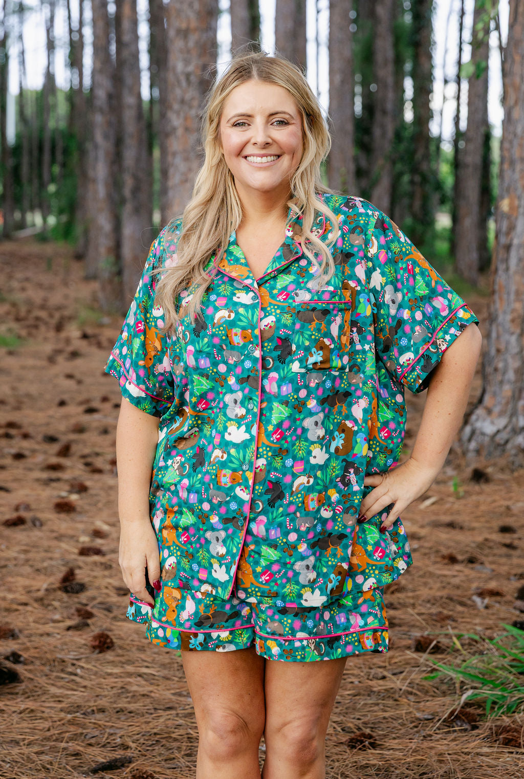 Womens Mistletoe Shirt & Shorts Sleepwear Set in Christmas Critters by Kasey Rainbow
