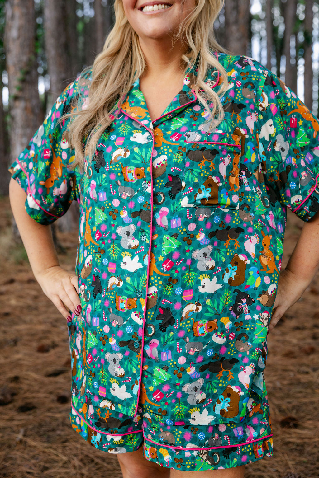 Womens Mistletoe Shirt & Shorts Sleepwear Set in Christmas Critters by Kasey Rainbow