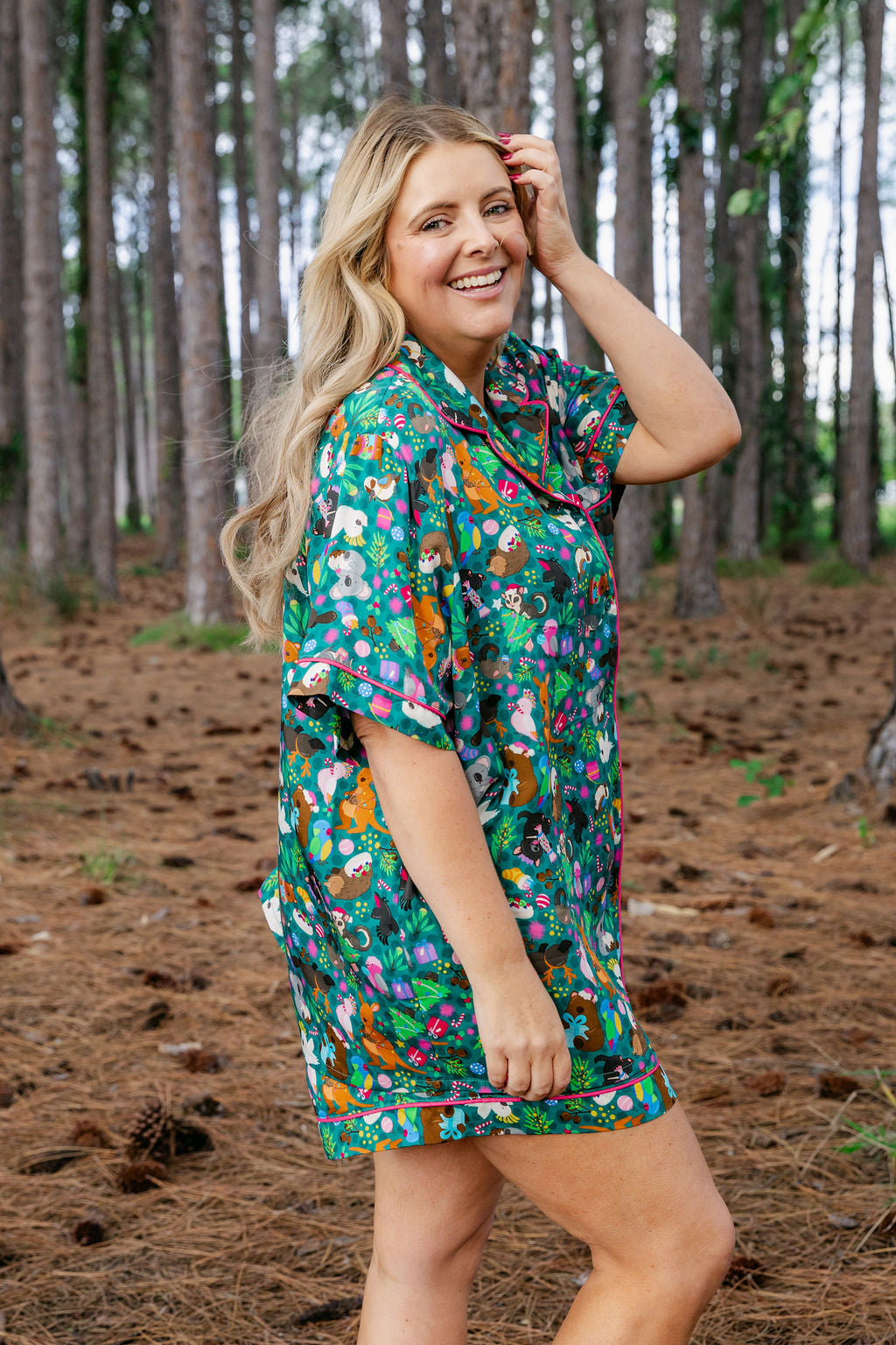 Womens Mistletoe Shirt & Shorts Sleepwear Set in Christmas Critters by Kasey Rainbow