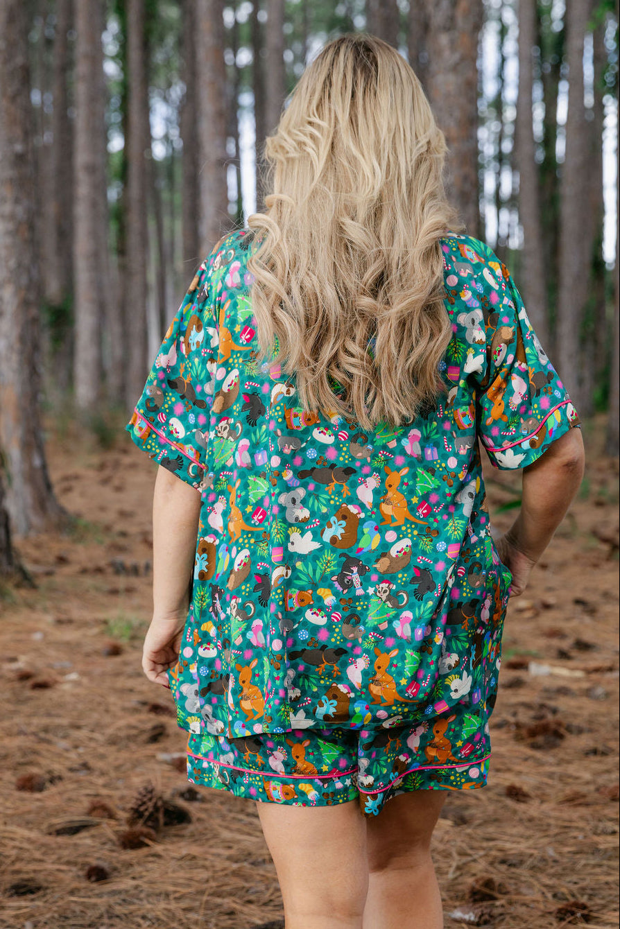 Womens Mistletoe Shirt & Shorts Sleepwear Set in Christmas Critters by Kasey Rainbow