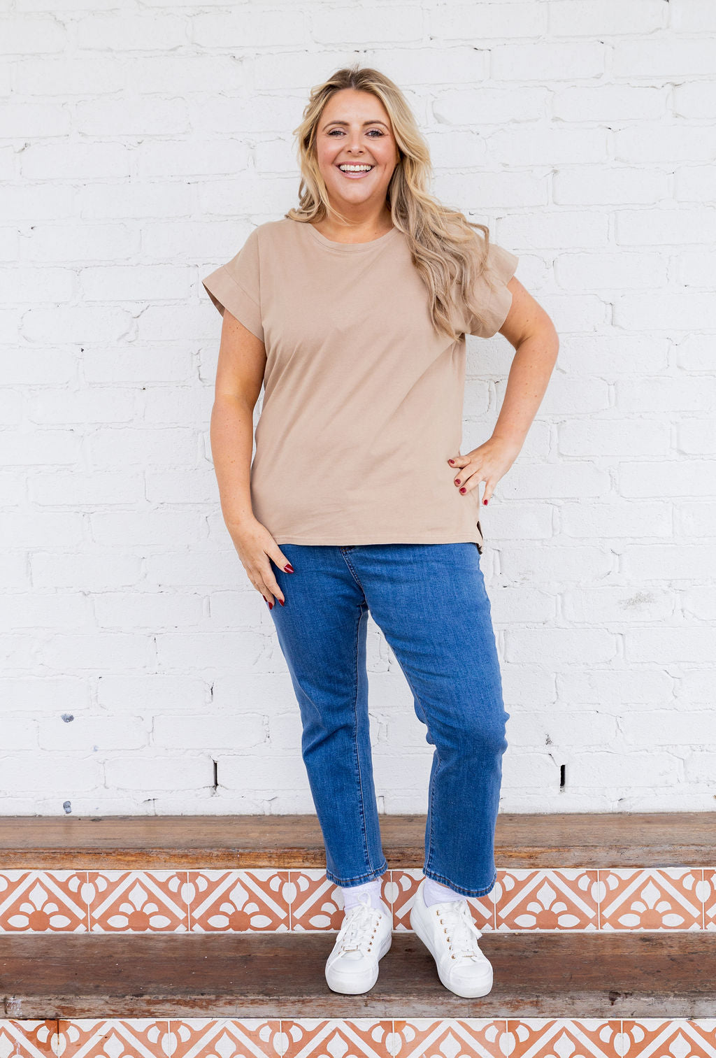 Selene Cap Sleeve Tee in Camel