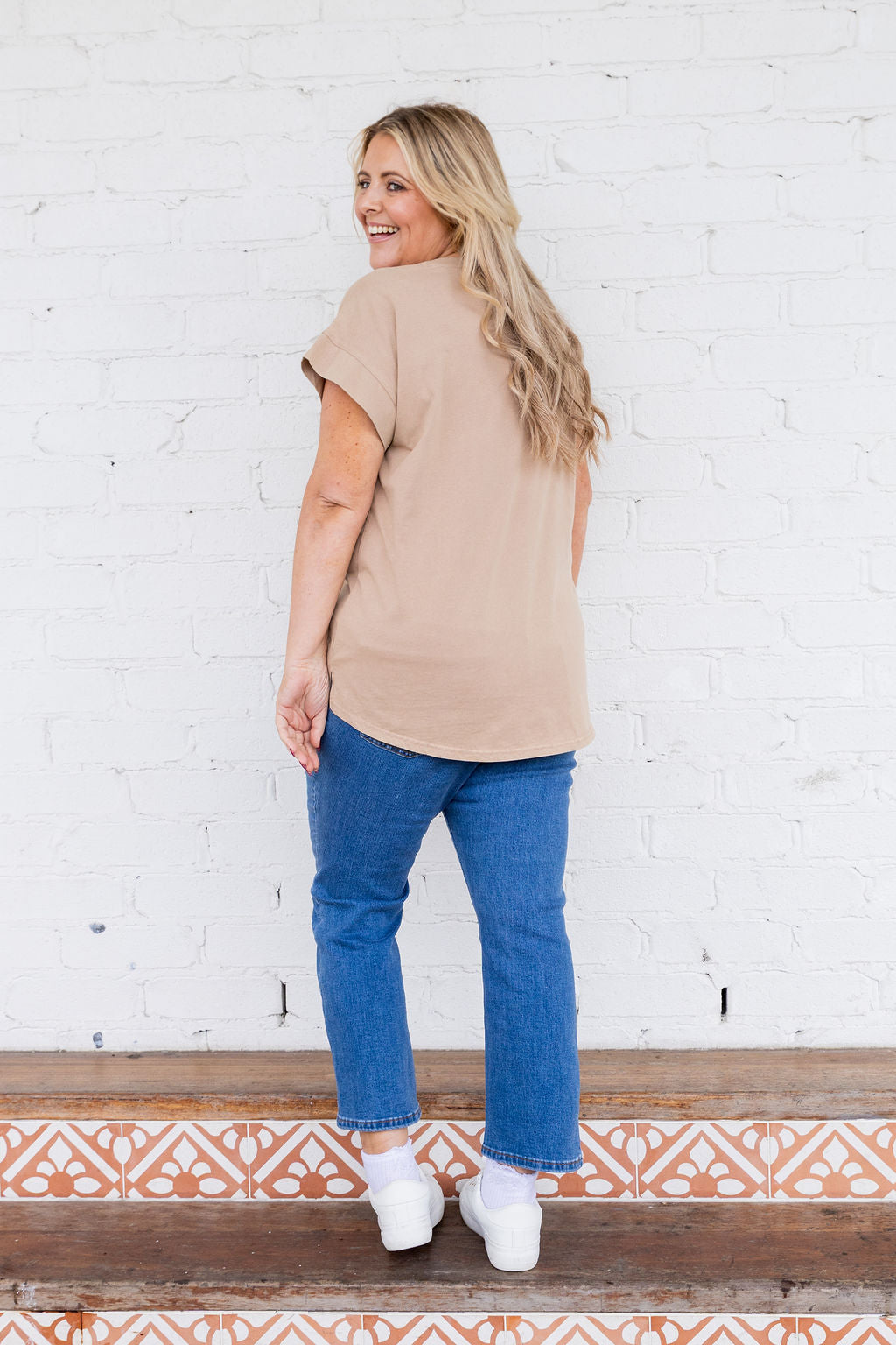 Selene Cap Sleeve Tee in Camel