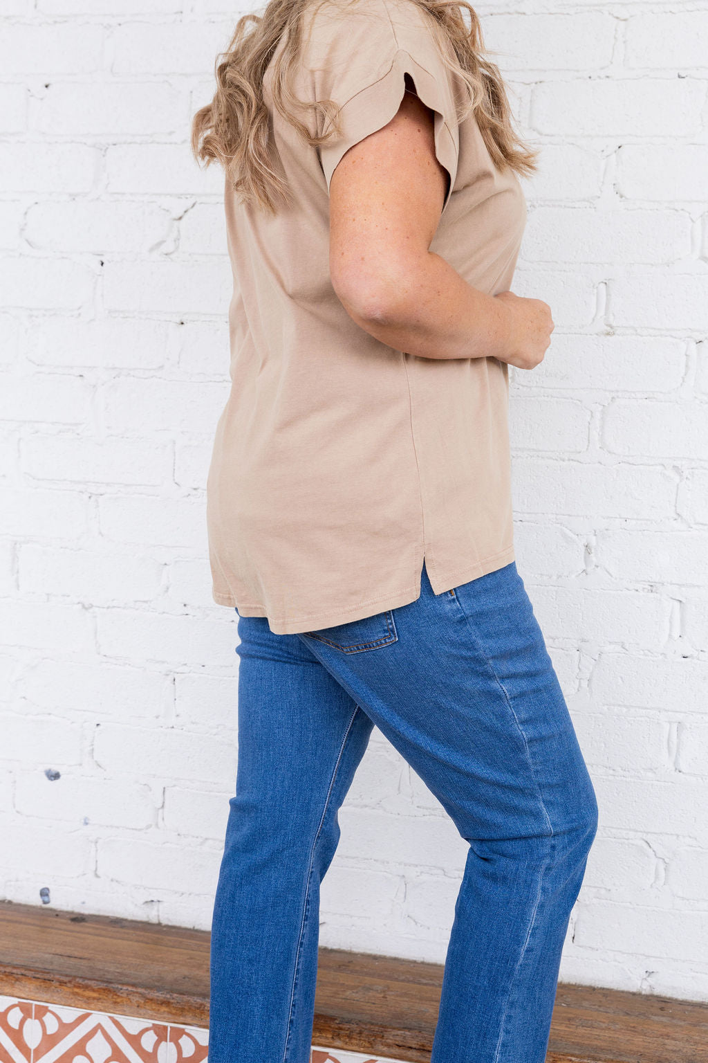Selene Cap Sleeve Tee in Camel