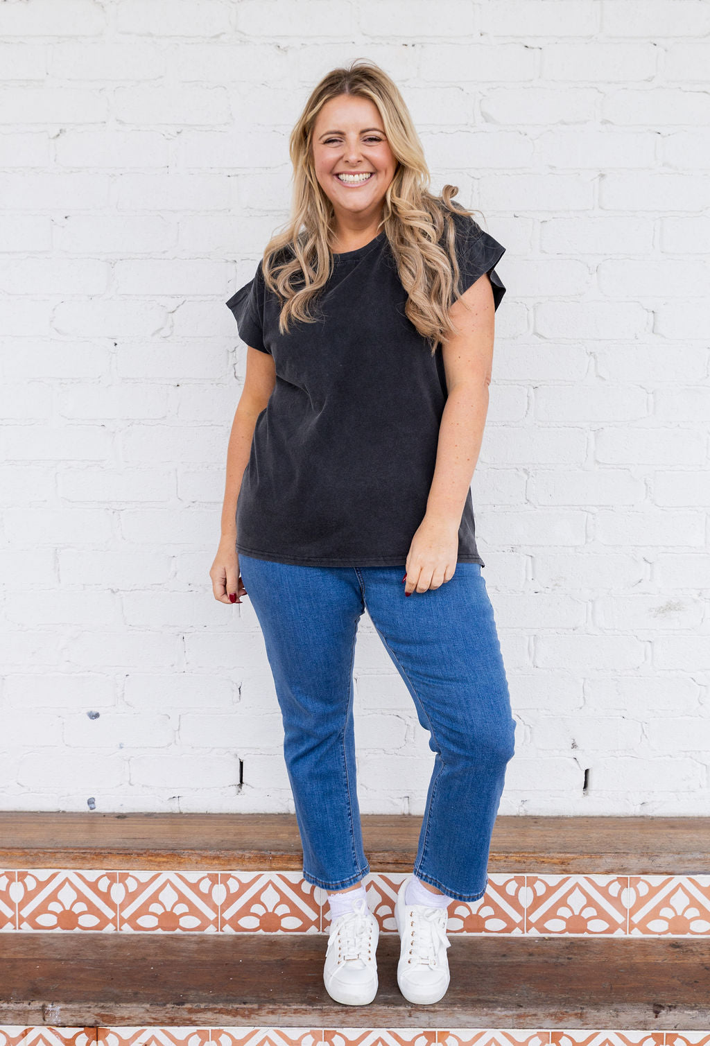 Selene Cap Sleeve Tee in Charcoal