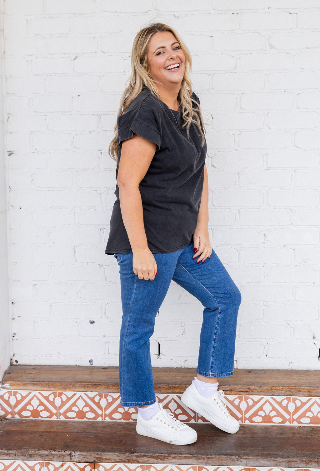 Selene Cap Sleeve Tee in Charcoal