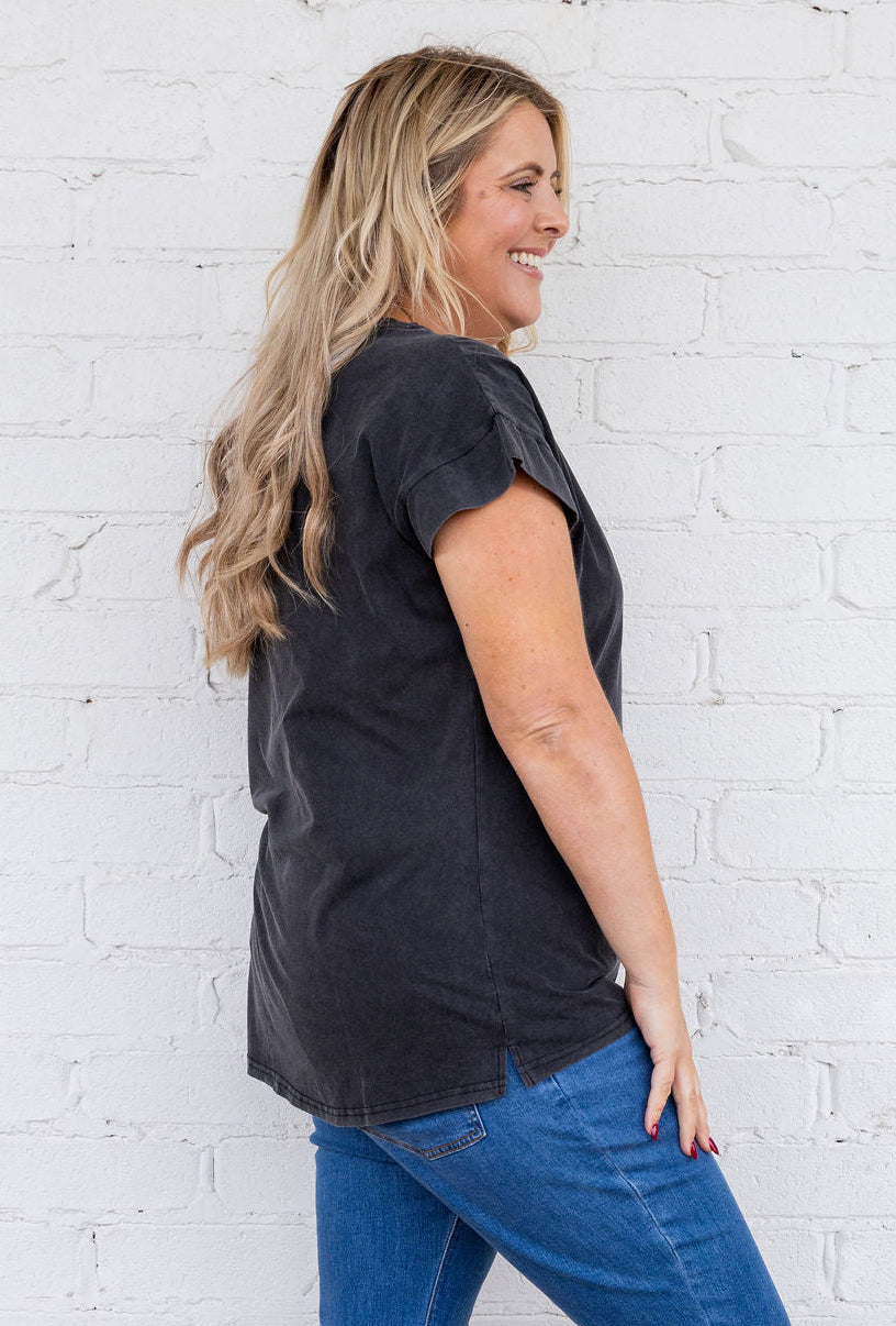 Selene Cap Sleeve Tee in Charcoal