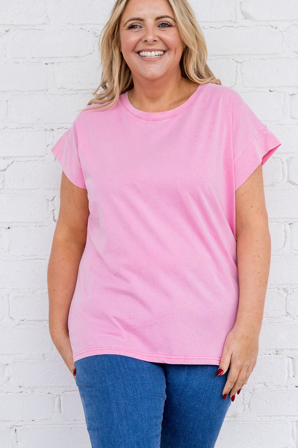 Selene Cap Sleeve Tee in Bubblegum