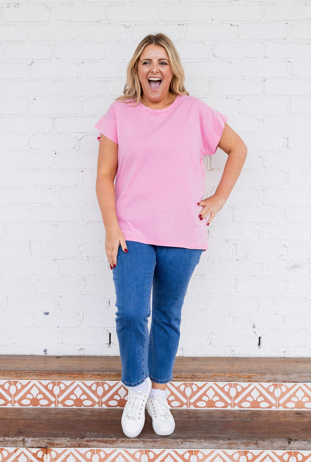 Selene Cap Sleeve Tee in Bubblegum