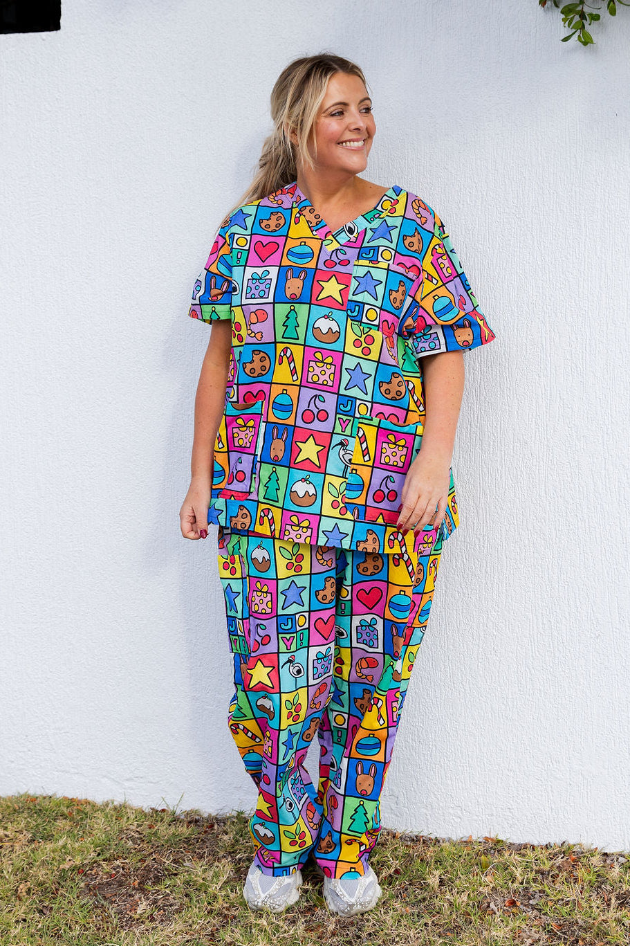 Audrey Scrubs in Christmas Checkers by Kasey Rainbow