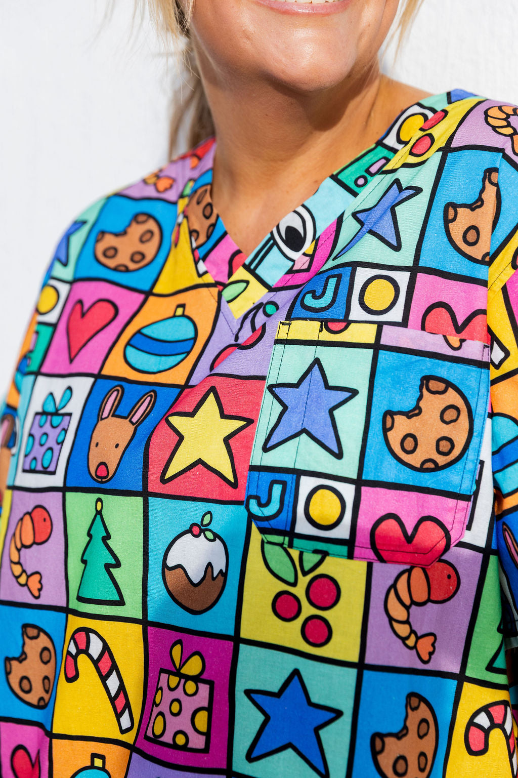 Audrey Scrubs in Christmas Checkers by Kasey Rainbow
