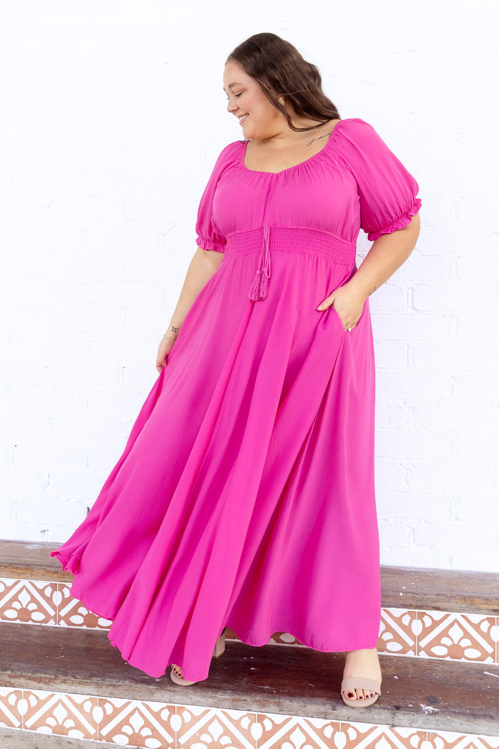 Eliza Maxi Dress in Fuchsia Pink