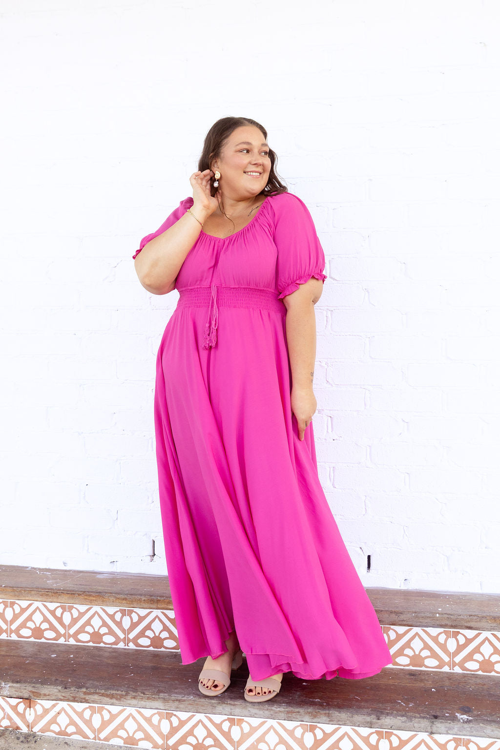 Eliza Maxi Dress in Fuchsia Pink