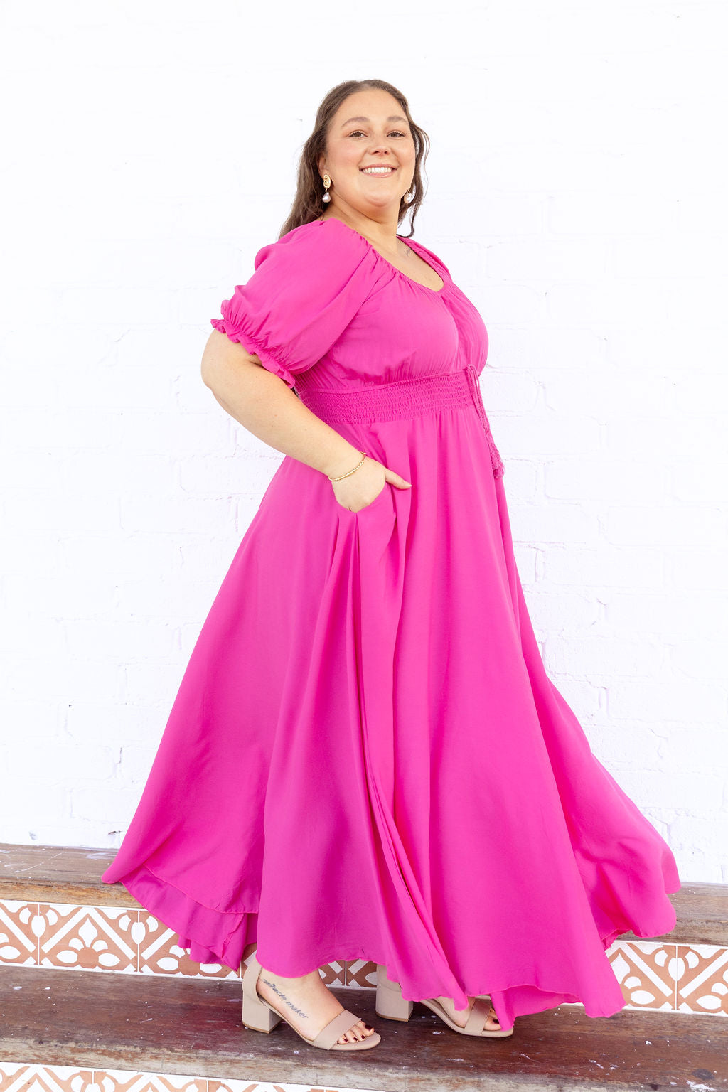 Eliza Maxi Dress in Fuchsia Pink