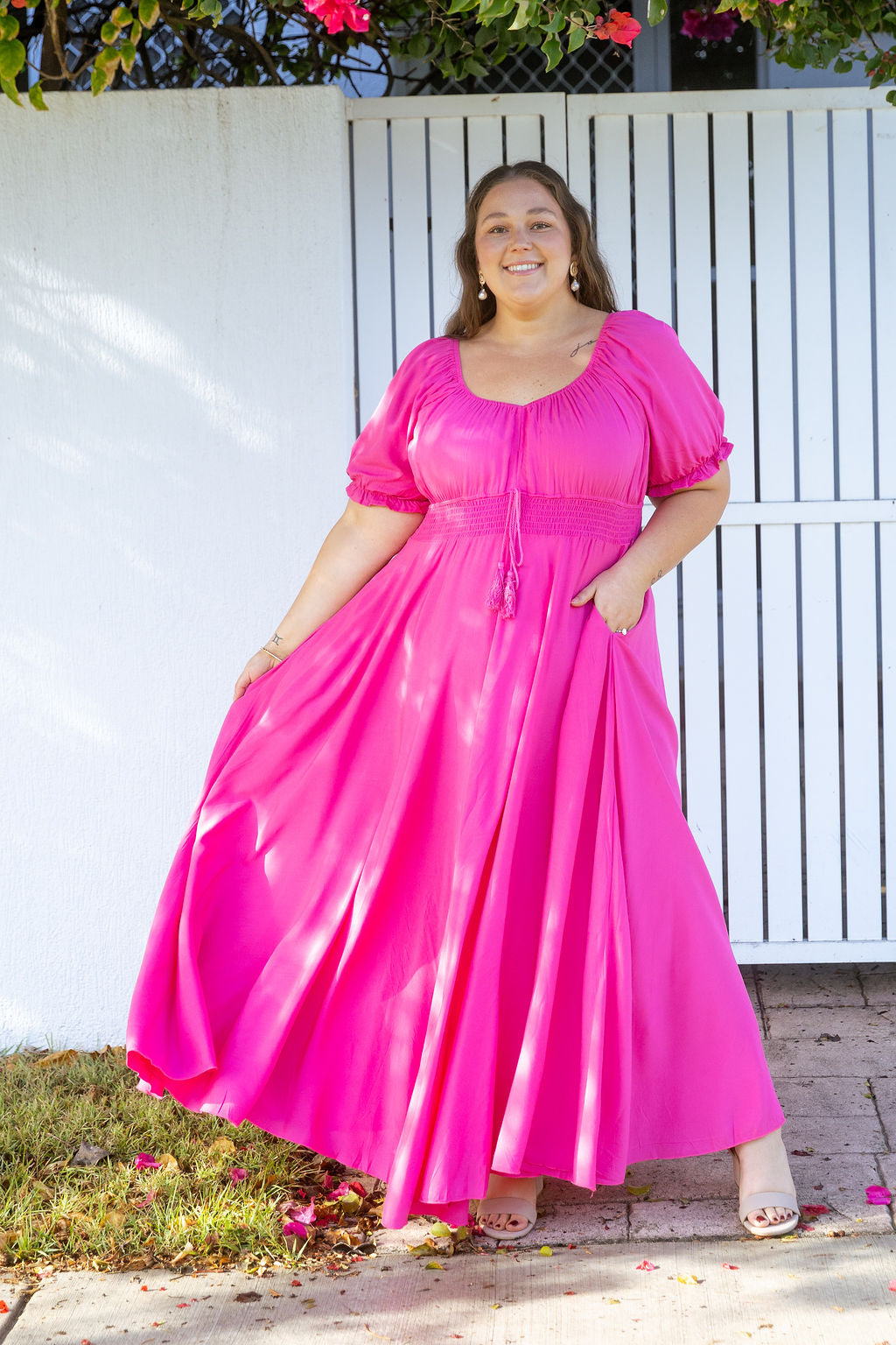 Eliza Maxi Dress in Fuchsia Pink