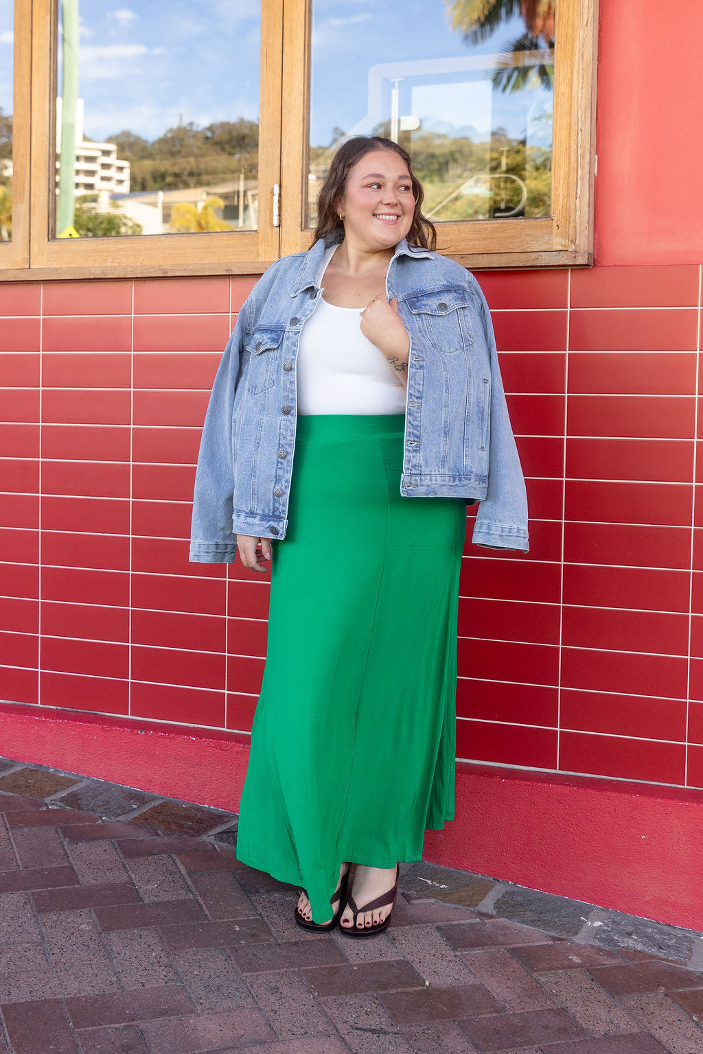 Olivia Maxi Skirt in Jade Green