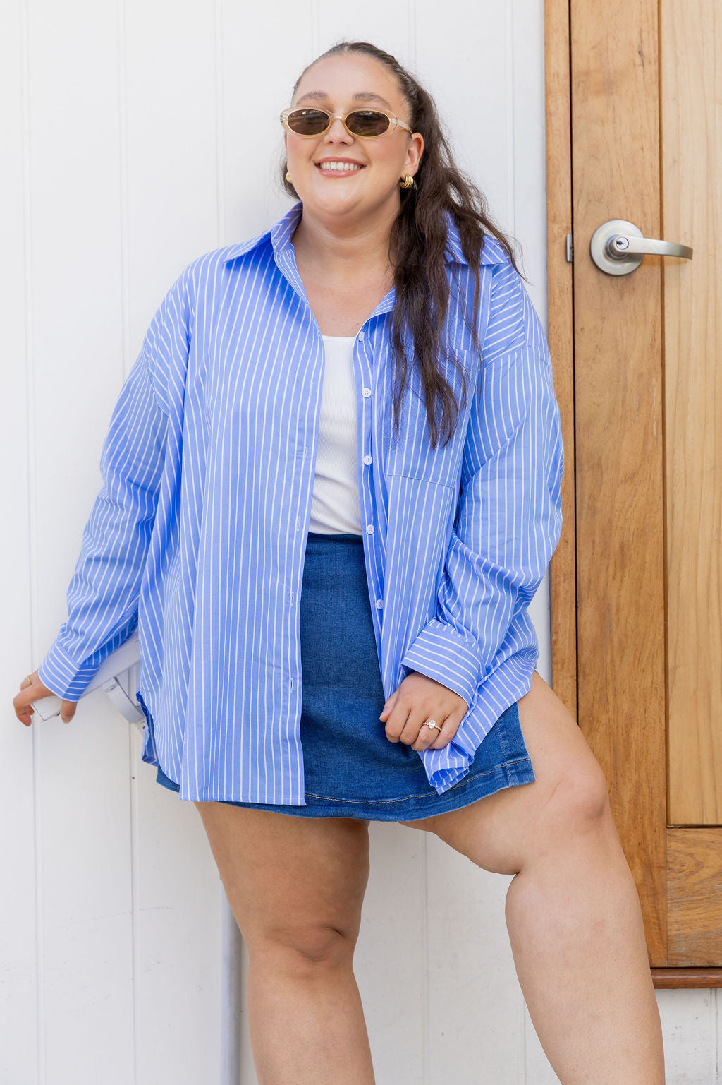 Lula Oversized Shirt in Blue/White Stripe