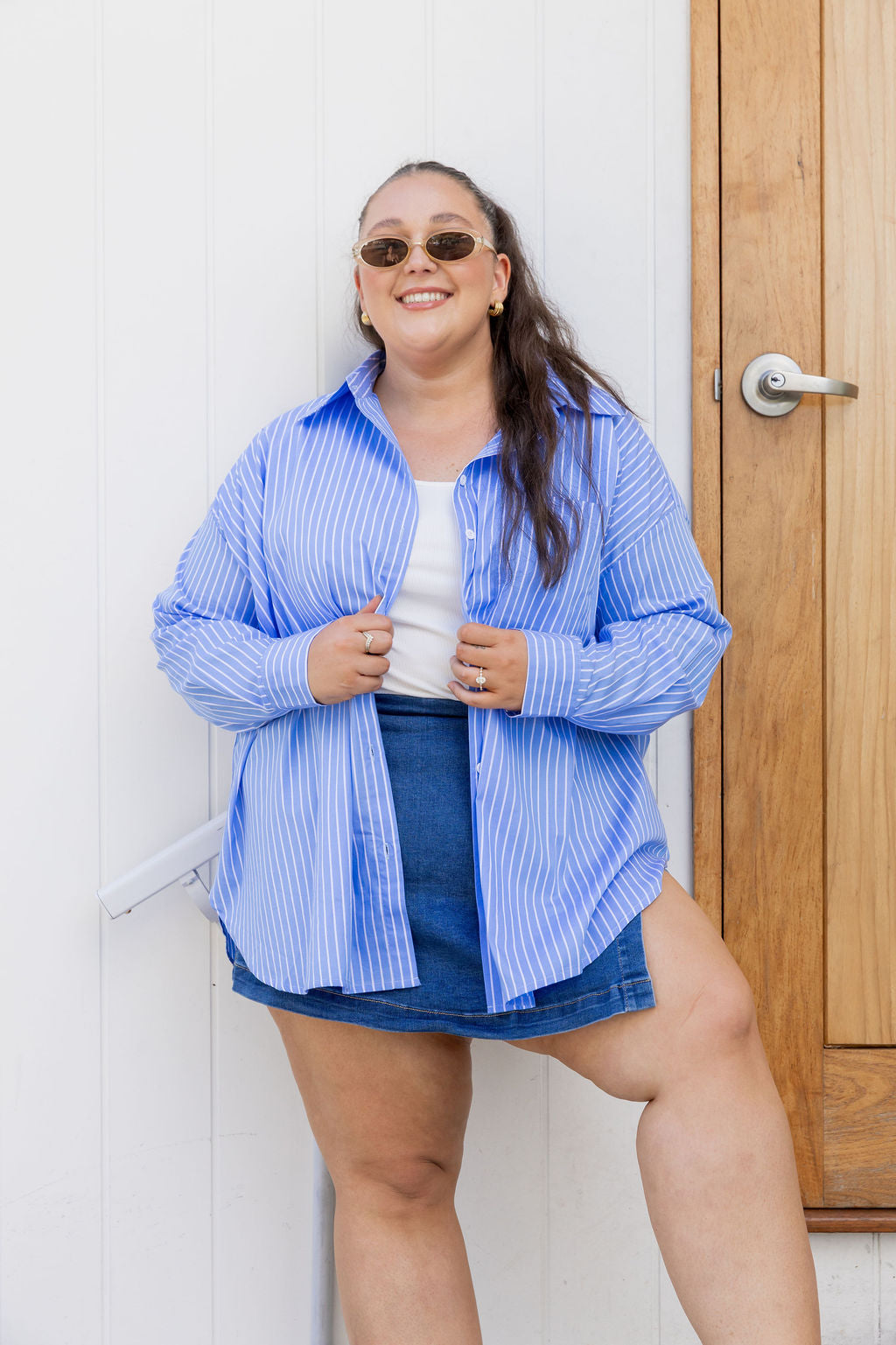 Lula Oversized Shirt in Blue/White Stripe