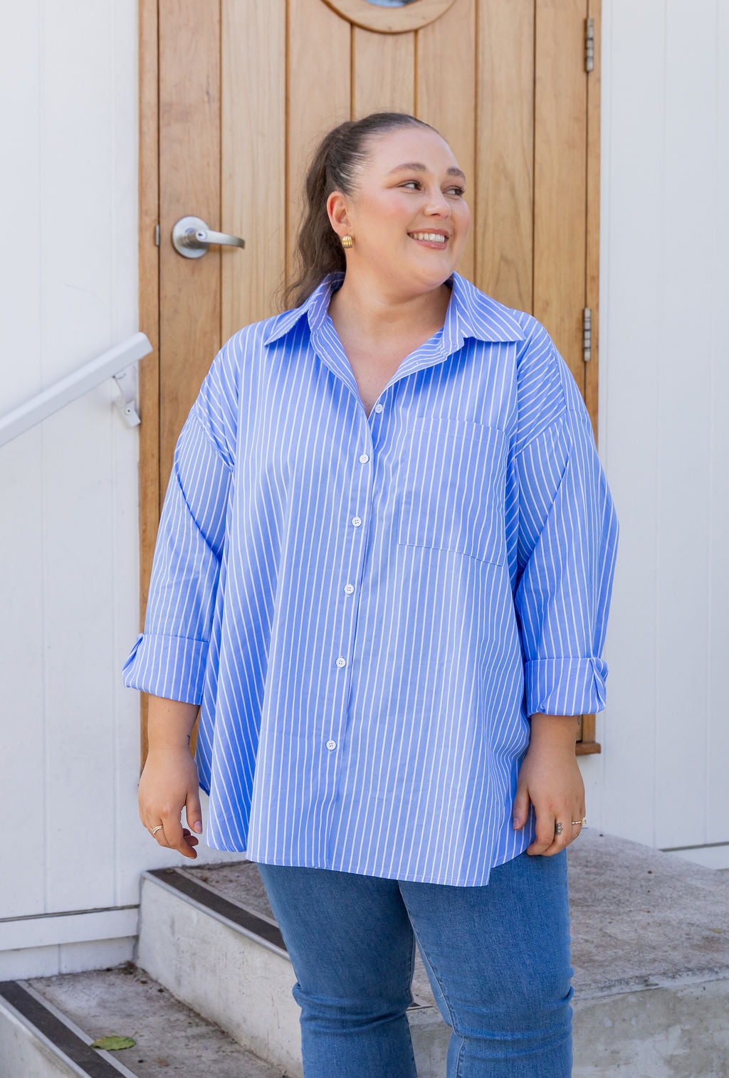 Lula Oversized Shirt in Blue/White Stripe