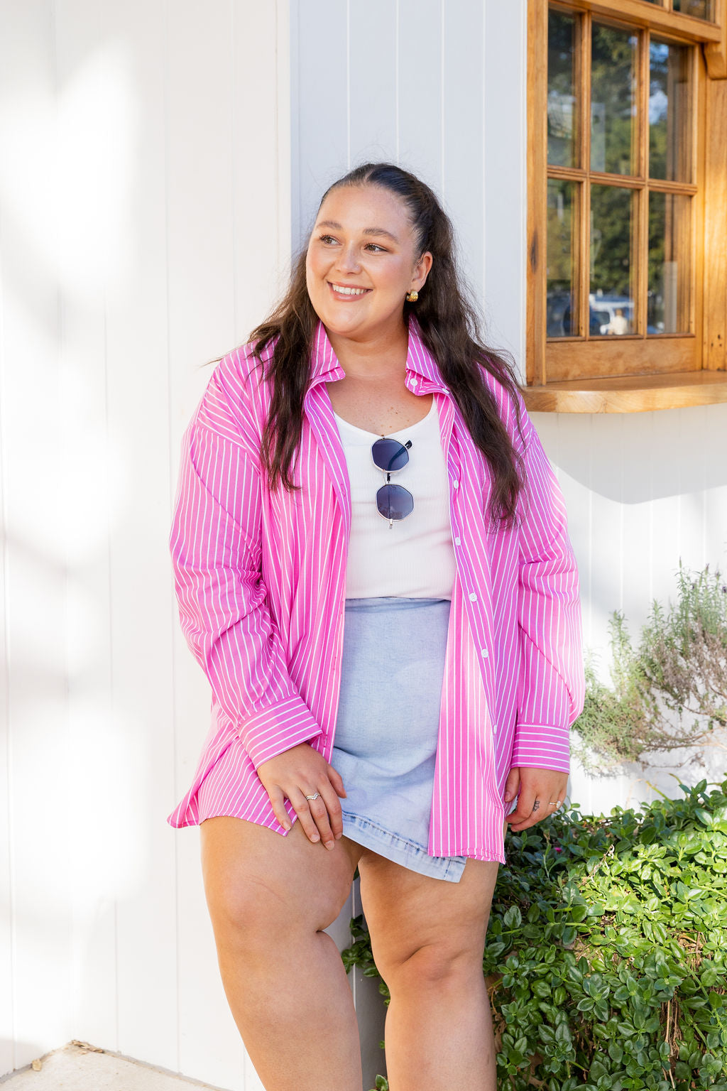 Lula Oversized Shirt in Pink/White Stripe
