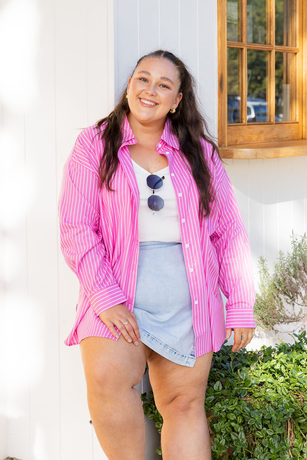 Lula Oversized Shirt in Pink/White Stripe