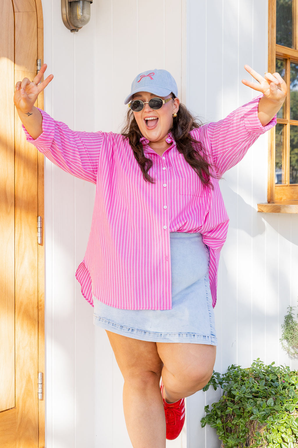 Lula Oversized Shirt in Pink/White Stripe