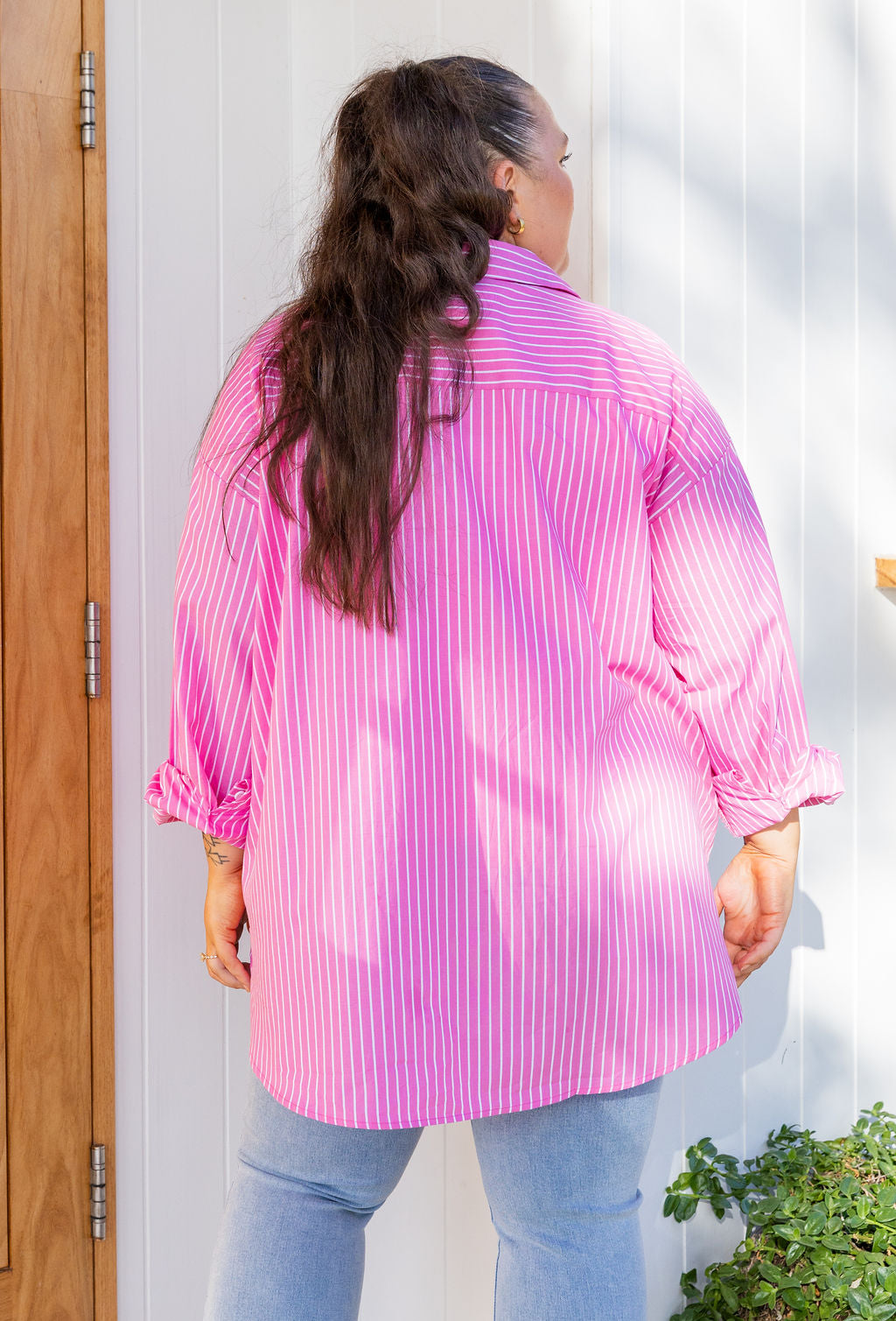 Lula Oversized Shirt in Pink/White Stripe